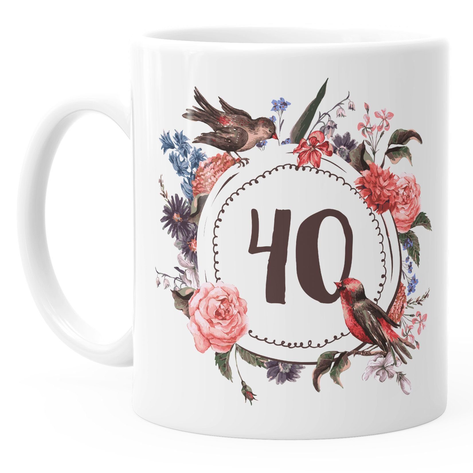 Object]_ausgeschrieben} MoonWorks Blumen weiß Geburtstags-Tasse 40 MoonWorks®, {[object [object Geschenk-Tasse Object] Tasse Keramik Blüten Blumenkranz Kaffee-Tasse