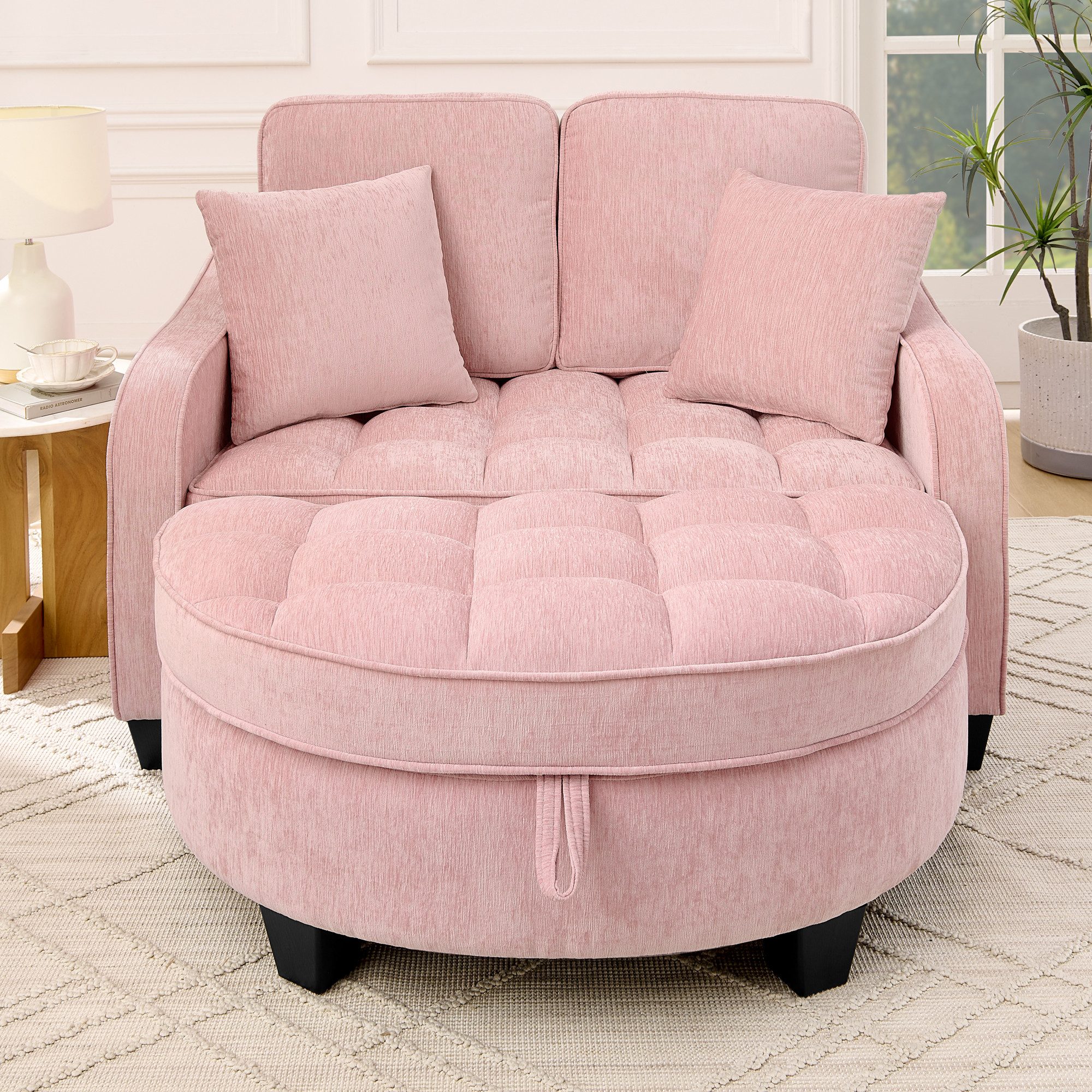 HAUSS SPOLE Schlafsofa mit Schlaffunktion Wohnzimmersofa Multifunktionales Sofa mit Hocker, 2-in-1 Sofa-Bett mit Schaumstoffpolsterung, Flexible Umwandlung von Sofa zu Chaiselongue oder Bettfunktion