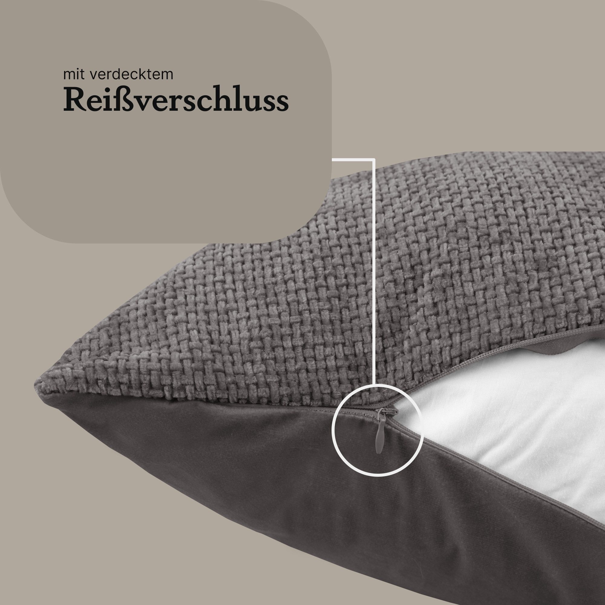 Bestlivings Kissenhüllen Chenille Cross, 60x60cm, verdeckter Reißverschluss, waschbar bei 30 °C – Bild 5 von 5