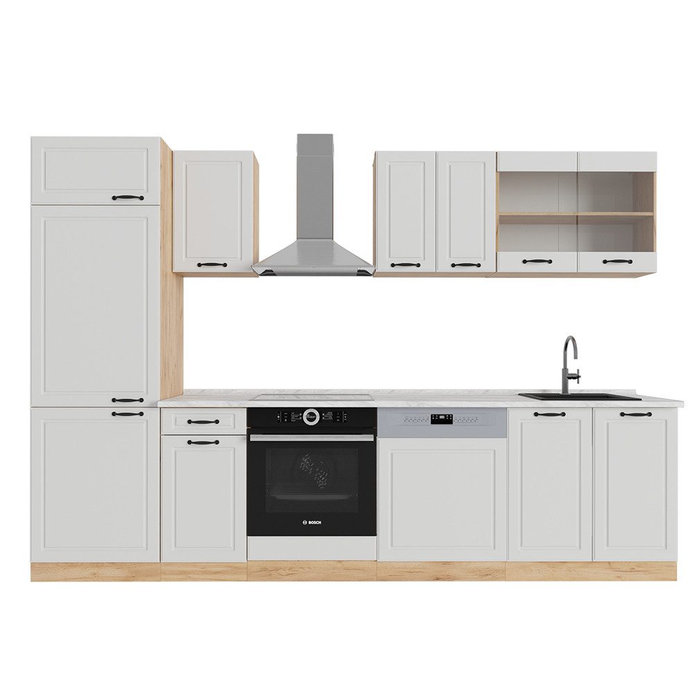 Vicco Küchenzeile R-Line, Weiß Landhaus/Goldkraft Eiche, günstig online kaufen