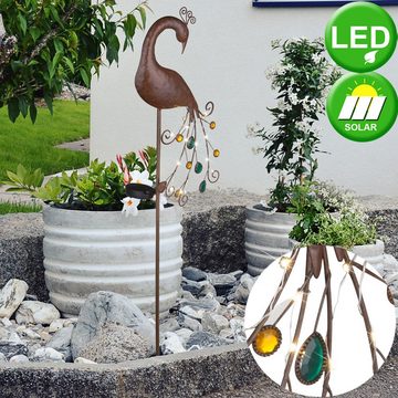 etc-shop LED Dekofigur, LED-Leuchtmittel fest verbaut, Warmweiß, 3x LED Außen Solar Steck Terrassen Erspieß Lampen Grundstück Pfau