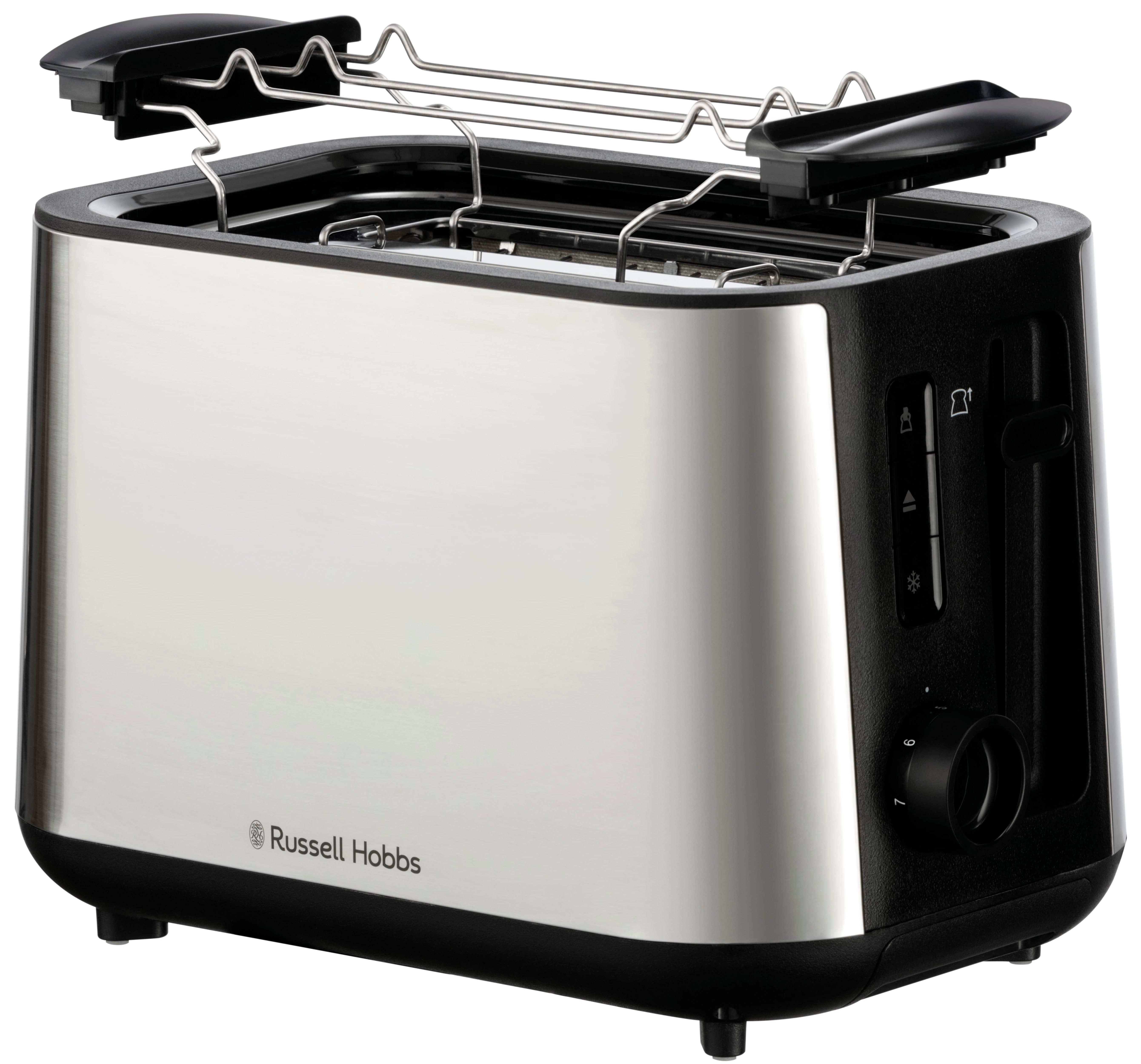 RUSSELL HOBBS Toaster Heaton 27390-56, Edelstahl, 2 kurze Schlitze, 2 extra breite Toastschlitze, 6 Bräunungsstufen, inkl. Brötchenaufsatz