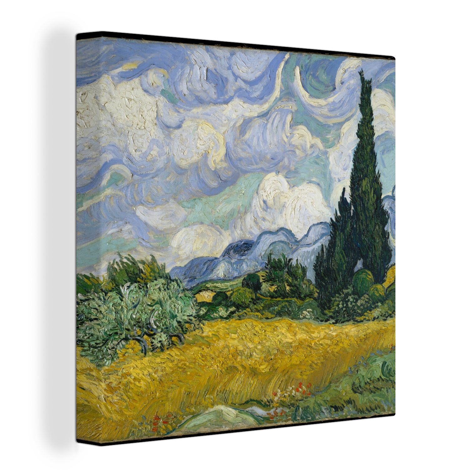 OneMillionCanvasses® Leinwandbild Weizenfeld mit Zypressen - Vincent van Gogh, (1 St), Leinwand Bilder für Wohnzimmer Schlafzimmer
