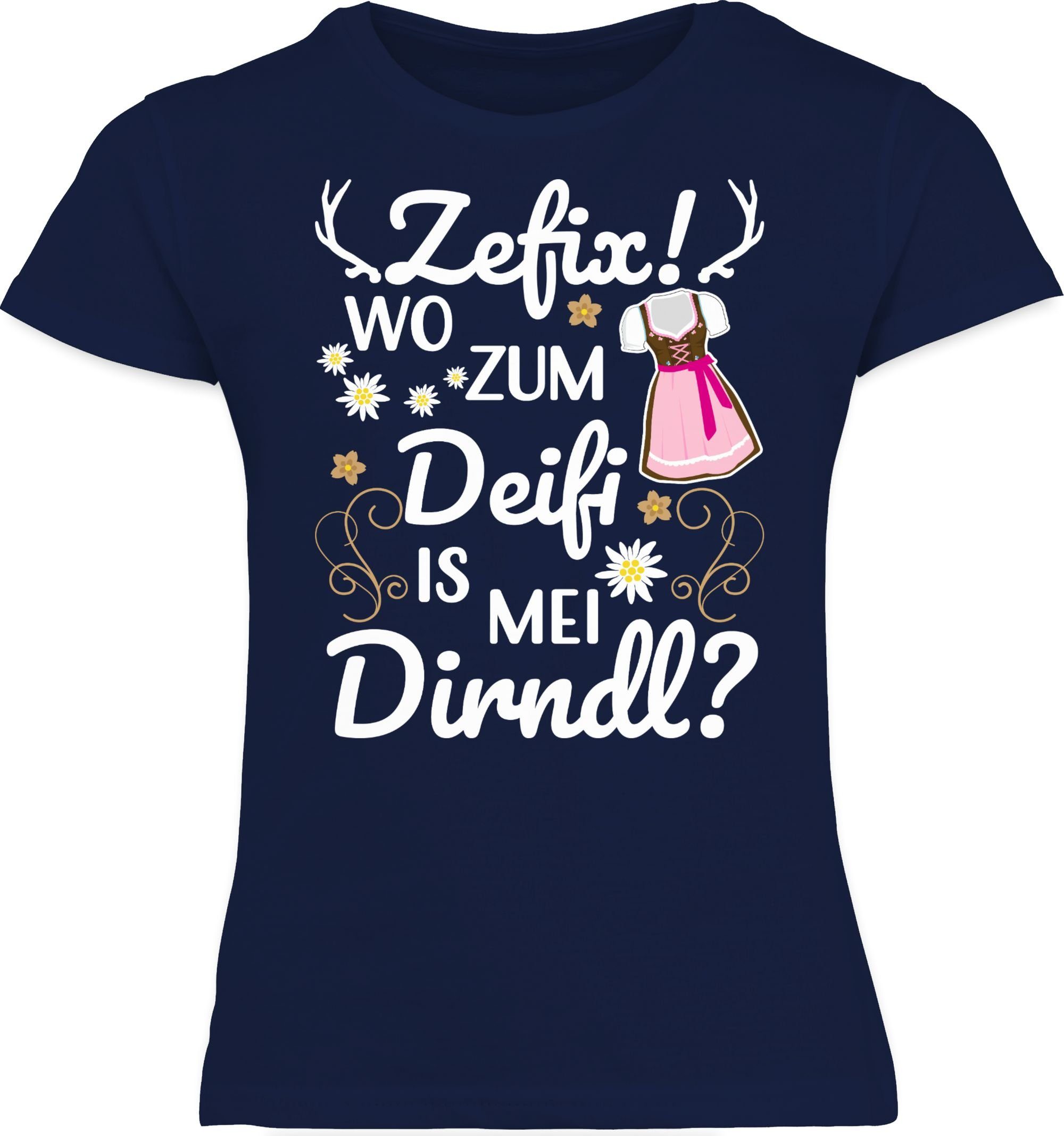 Wo is zum Deifi Dunkelblau mei 2 Mode Shirtracer Kinder für Dirndl Outfit Oktoberfest T-Shirt