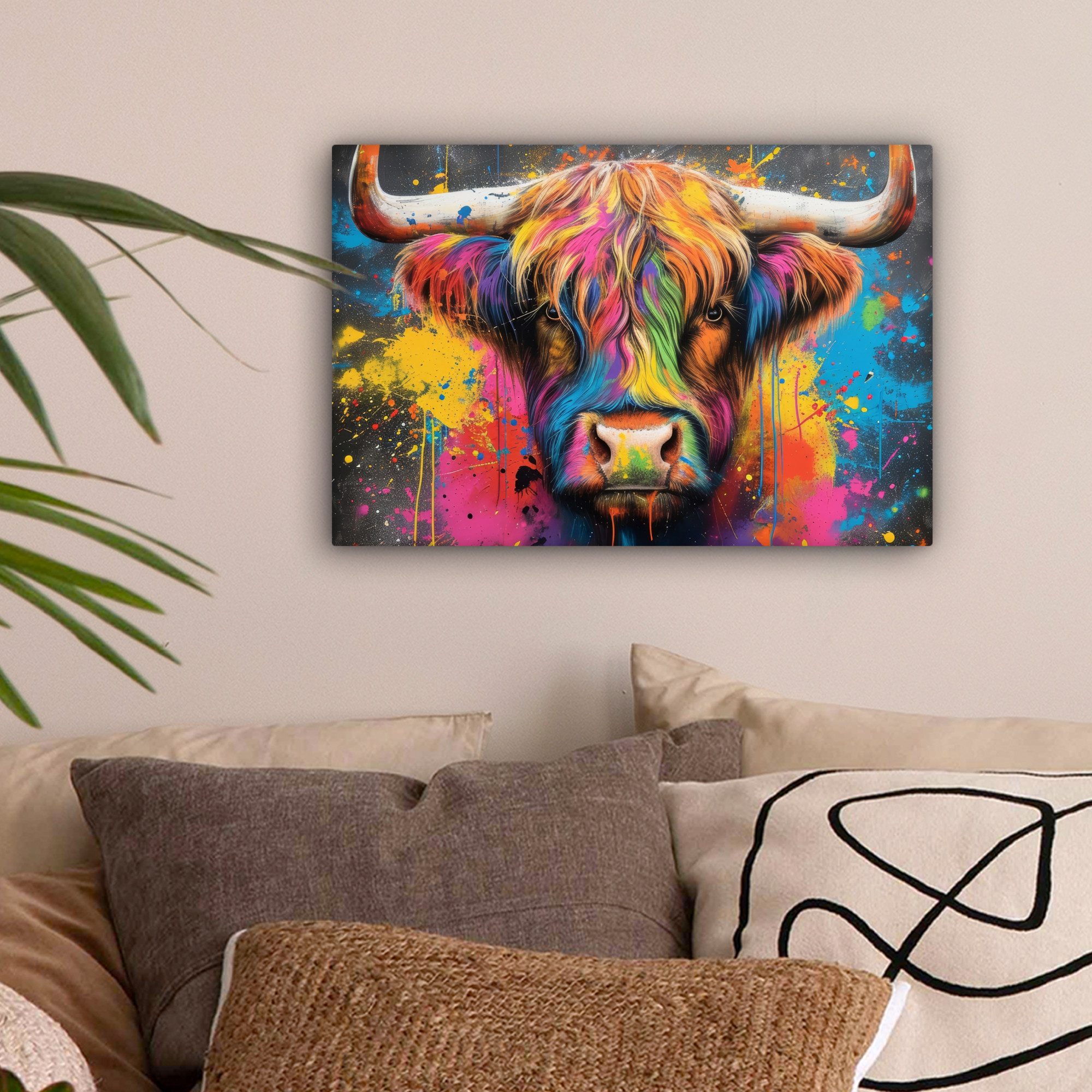 OneMillionCanvasses® Leinwandbild Graffiti - Schottische Highlander - Kuh - günstig online kaufen