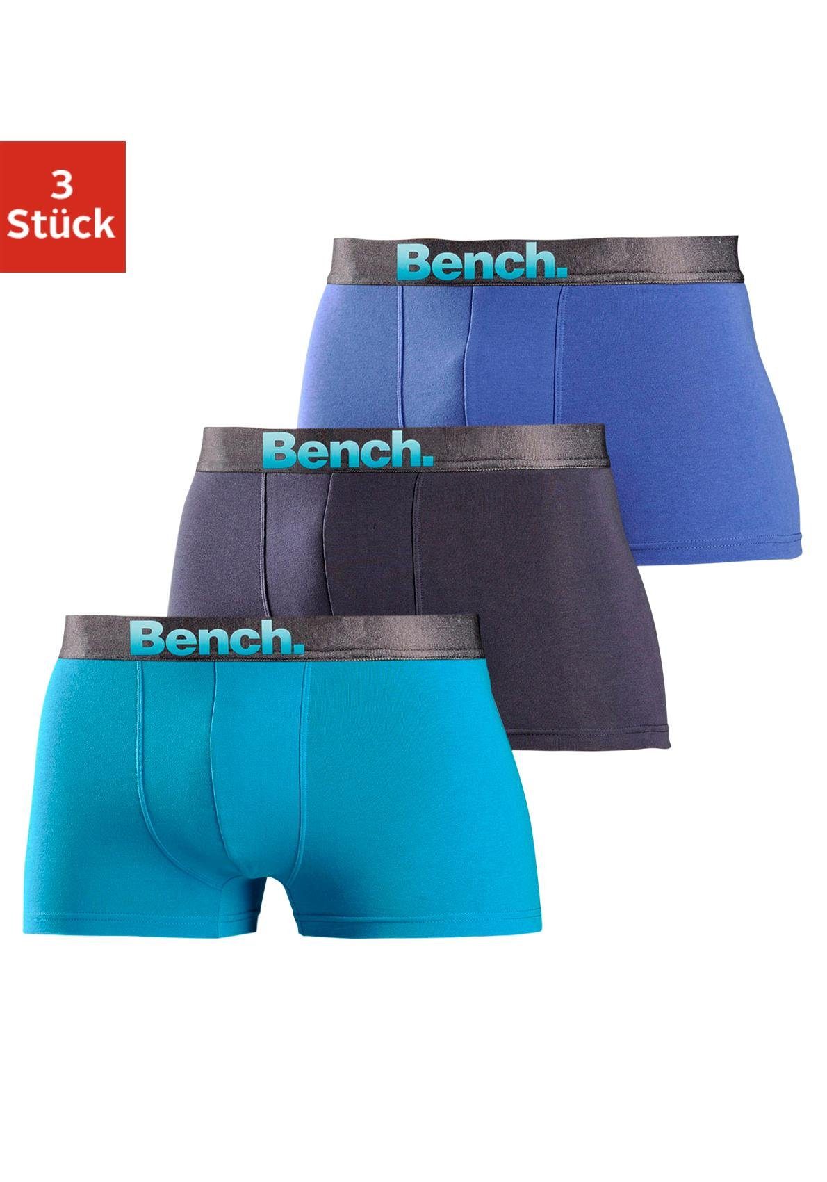 Bench. Boxer (Packung, 3-St) Webbund türkis, blau marine, Logo mit