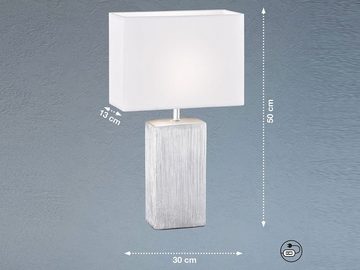 FISCHER & HONSEL LED Nachttischlampe, LED wechselbar, Warmweiß, mit Lampen-Schirm Stoff Weiß & Keramik-Fuß, Tisch Stehlampe 50cm groß