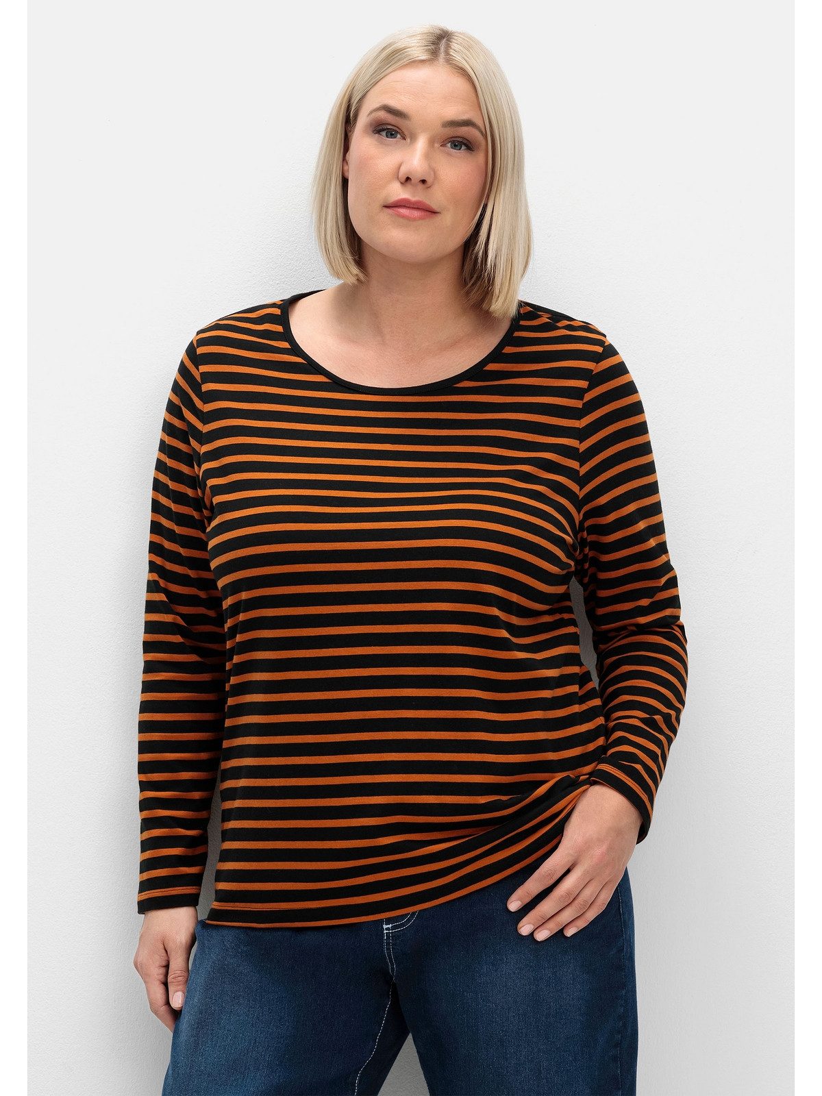 Sheego Langarmshirt Große Größen mit garngefärbten Streifen