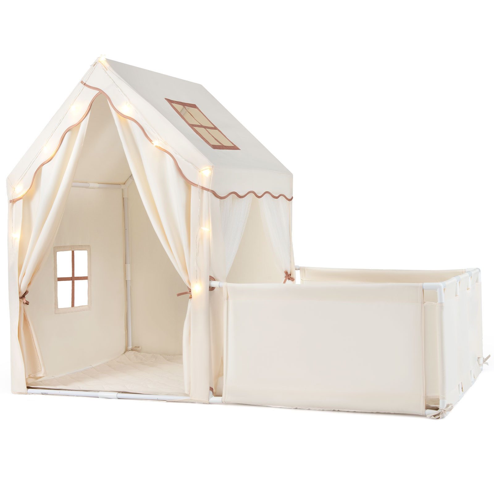 COSTWAY Spielzelt Kinderspielzelt mit abnehmbarem Zaun, Kinderspielhaus