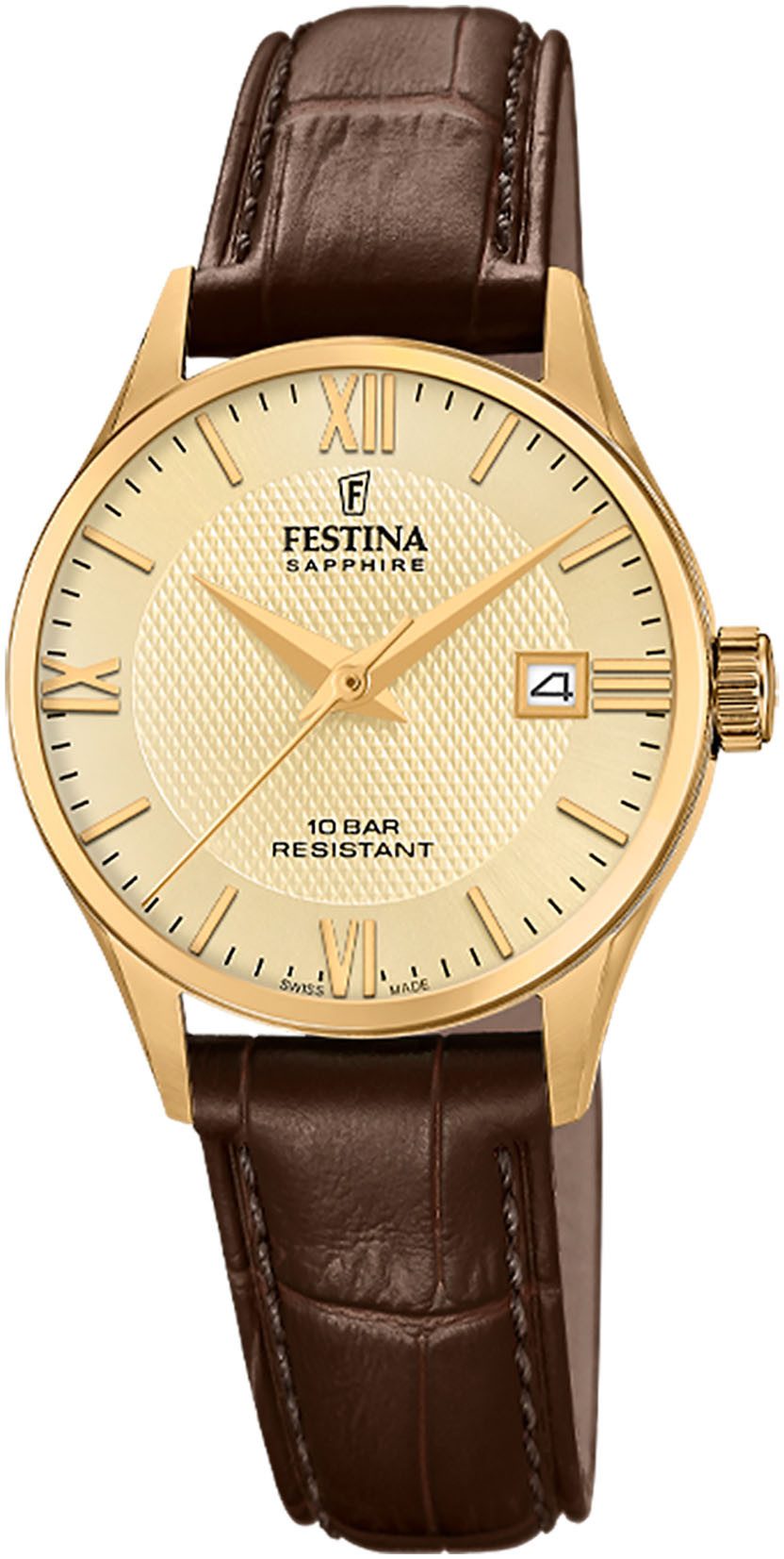 Festina Quarzuhr F20011/6, Armbanduhr, Damenuhr, Swiss Made, Lederarmband, günstig online kaufen