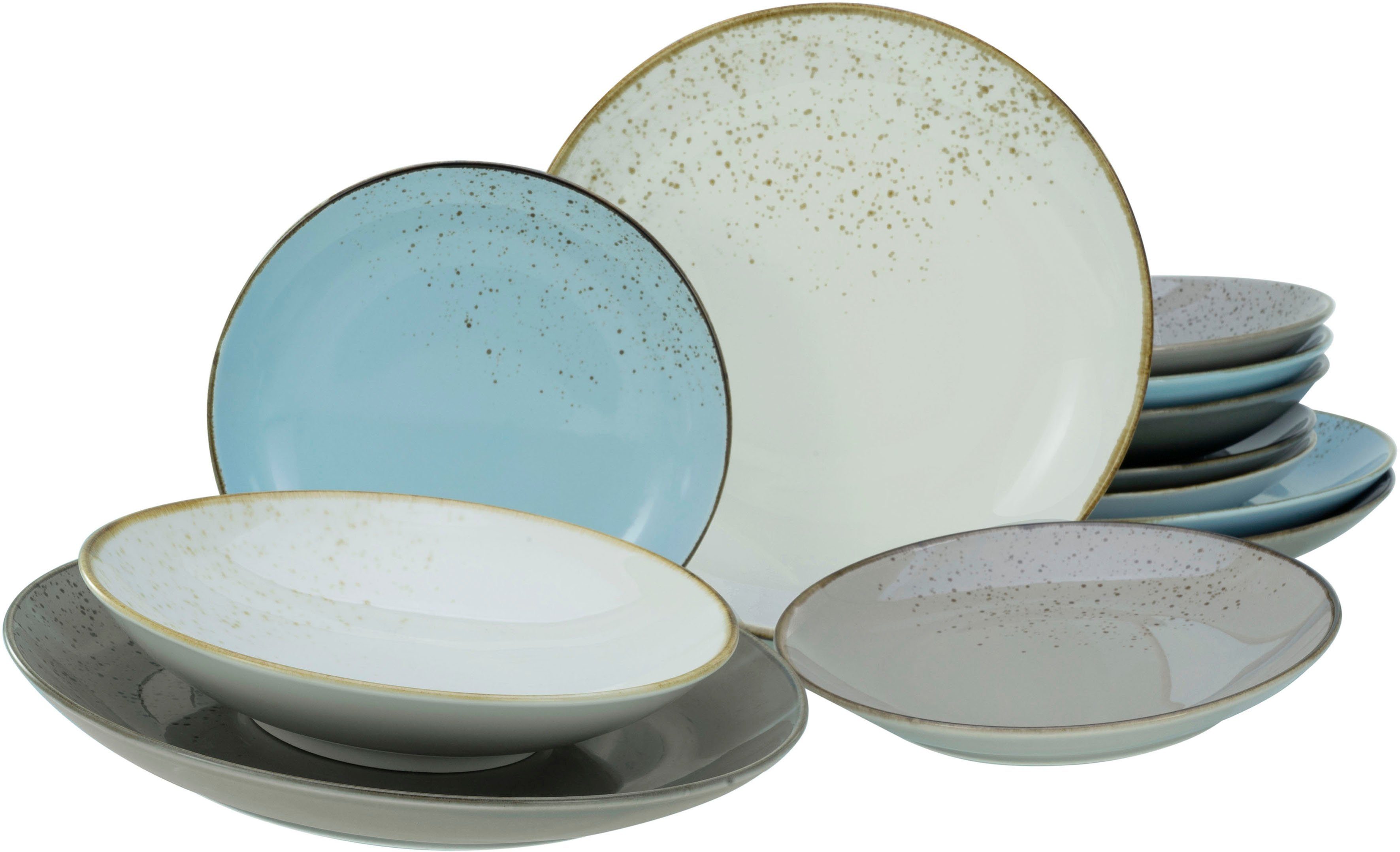 CreaTable Tafelservice Geschirr-Set NATURE COLLECTION Scandic (12-tlg), 4 Personen, Steinzeug, Teller Set, Service, 4 Farben im Set, 12 Teile, für 4 Personen