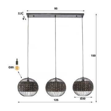 famlights Hängeleuchte, Pendelleuchte Karla in Schwarz und Nickel aus Wasserhyazinthe E27, keine Angabe, Leuchtmittel enthalten: Nein, warmweiss, Hängeleuchte, Pendellampe, Pendelleuchte