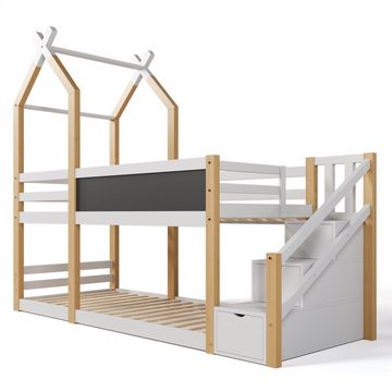 Gotagee Kinderbett Kinderbett Baumhaus Bett 90x200 cm Kinderhochbett inkl.Tafel Hausbett