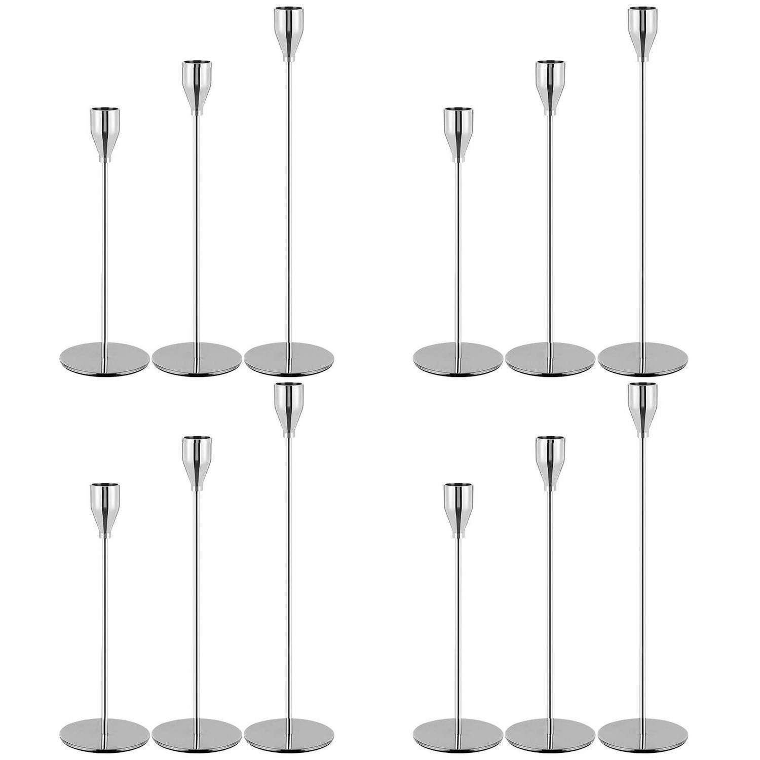 LuxusKollektion Kerzenständer Kerzenhalter Set Silber 12 Stk. Vintage-Ständer 3 Größen