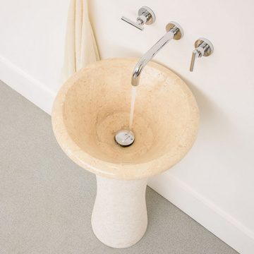 wohnfreuden Waschbecken Marmor Standwaschbecken TULIP 90 cm creme gehämmert (Kein Set), 90_598