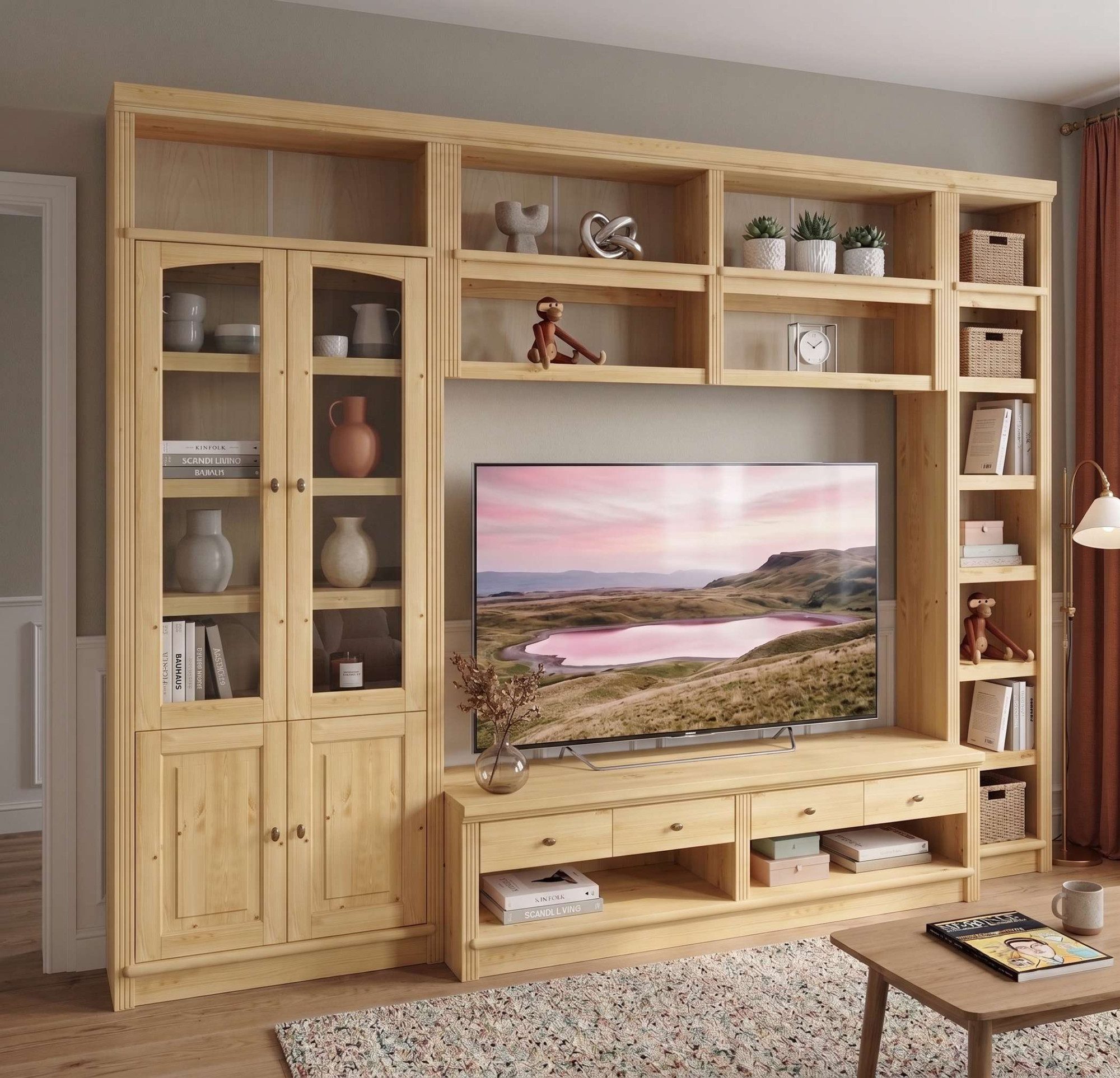 OTTO home Wohnwand Soeren, (Set, 4-St), aus massiver Kiefer, mit dekorativer Fräsung