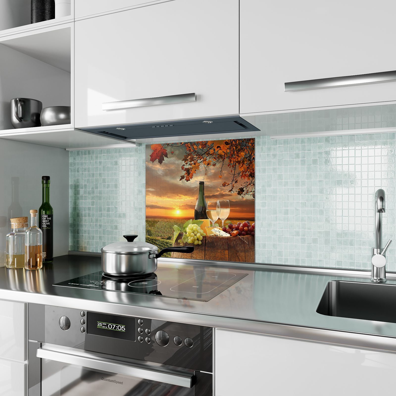 Motiv Küchenrückwand Küchenrückwand Glas am Primedeco Wein Spritzschutz mit Weinberg