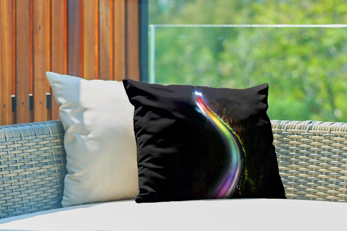 Regenbogenlicht auf Dekokissen Outdoor-Dekorationskissen, Polyester, MuchoWow Kissenhülle Dekokissenbezug, Straße, der