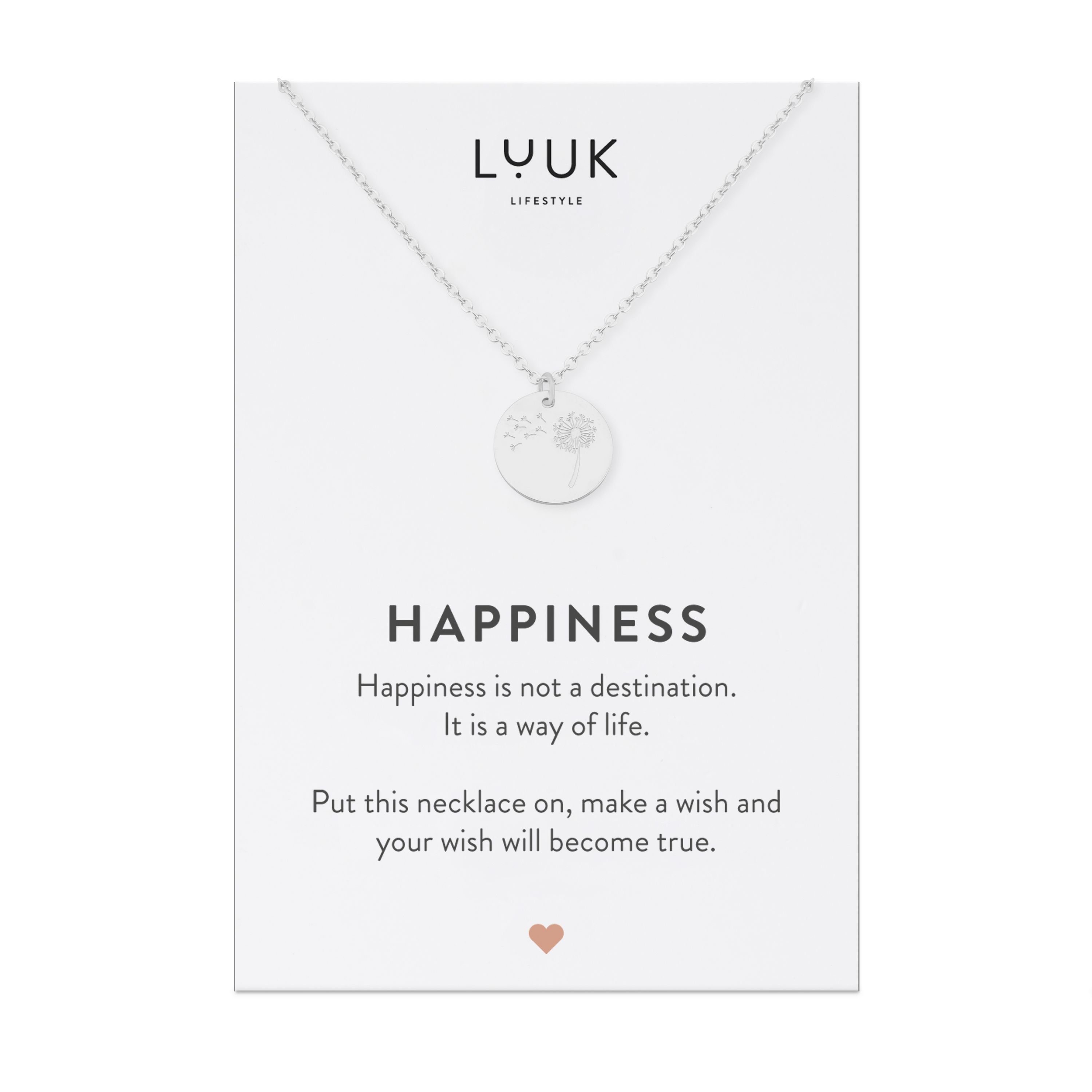 LUUK LIFESTYLE Kette mit Anhänger Pusteblume, Löwenzahn Plättchen, alltagstauglich & wasserfest, Geschenk für Frauen