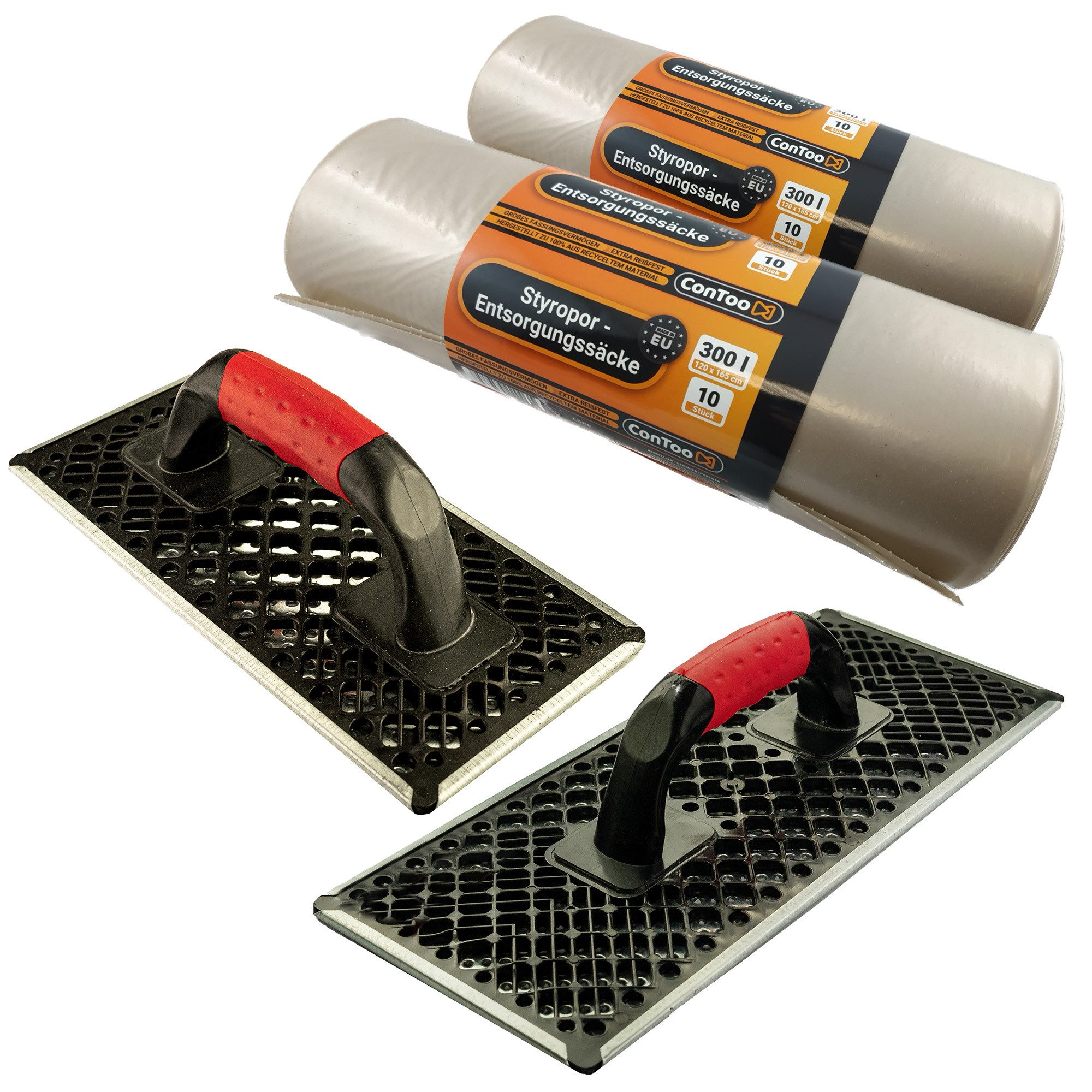 ConToo Multifunktionsspachtel WDVS Schleifbrett Hobel 270mm+380mm+Styropor-Abfallsäcke 20x300L