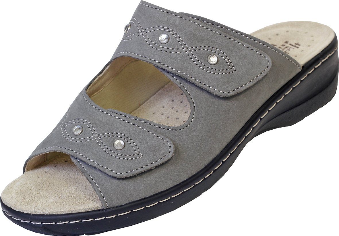 Hickersberger Milano HALLUX - Nubuk Pantolette grau Weite G Pantolette Klettverschluss