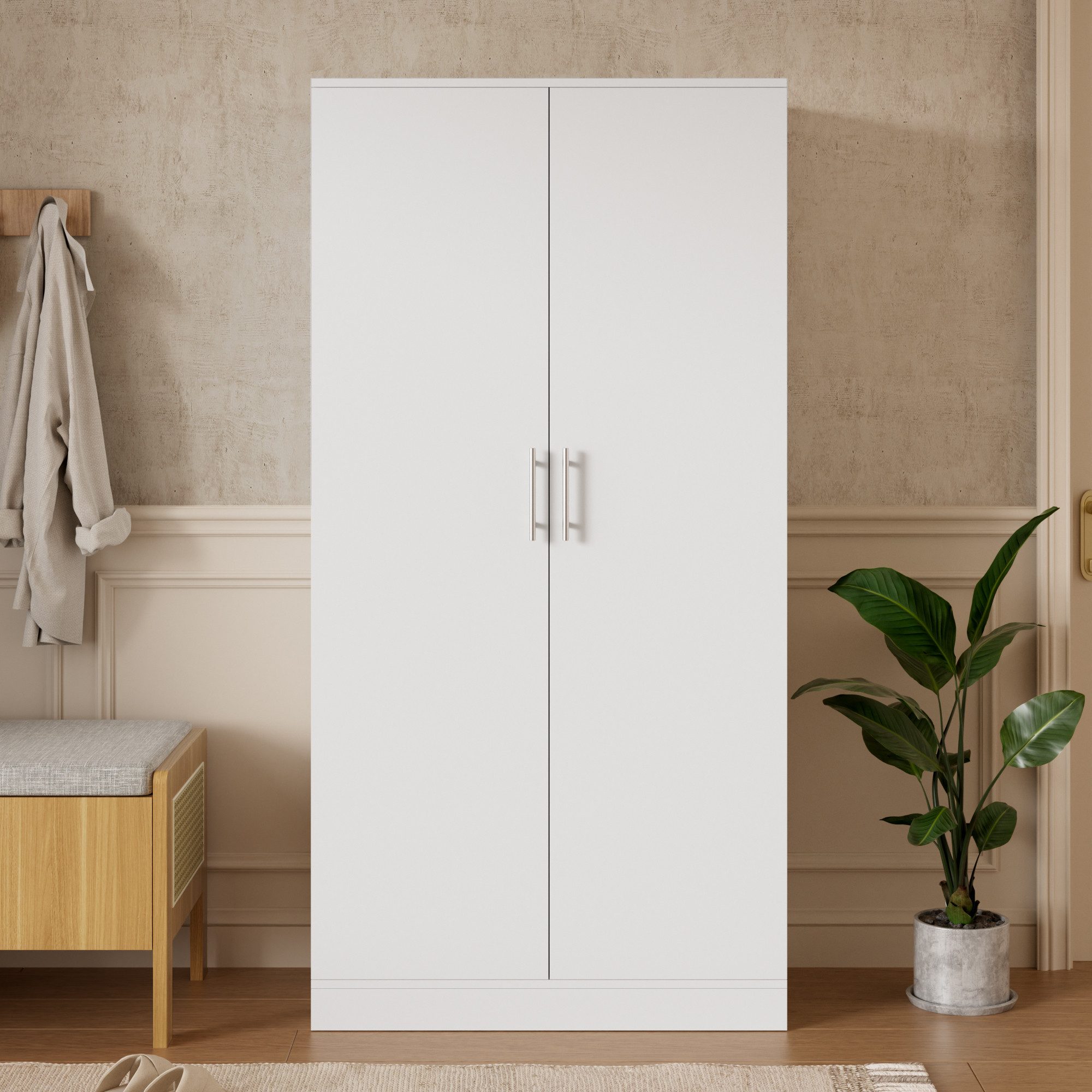 i@home Schuhschrank mit Türen und Ablagefächern (hoher moderner Flurschrank, 80x40x160 cm) Großer Schuhschrank mit viel Stauraum für Diele & Flur Weiß