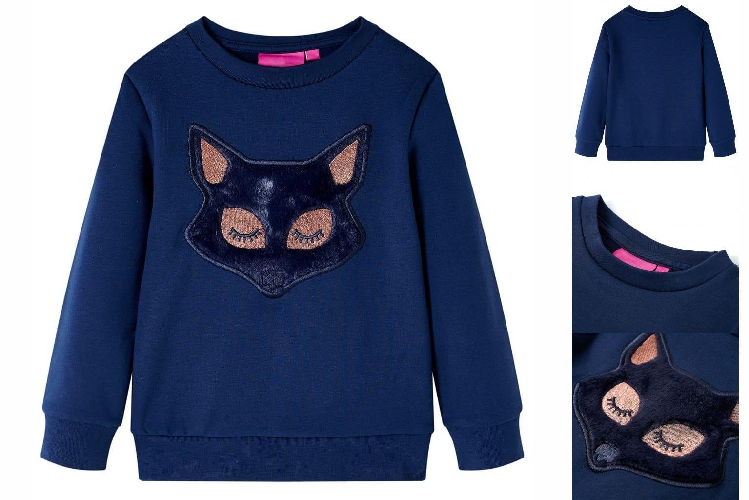 vidaXL Strickpullover Kinder-Sweatshirt mit Fuchs aus Pelz Marineblau 116