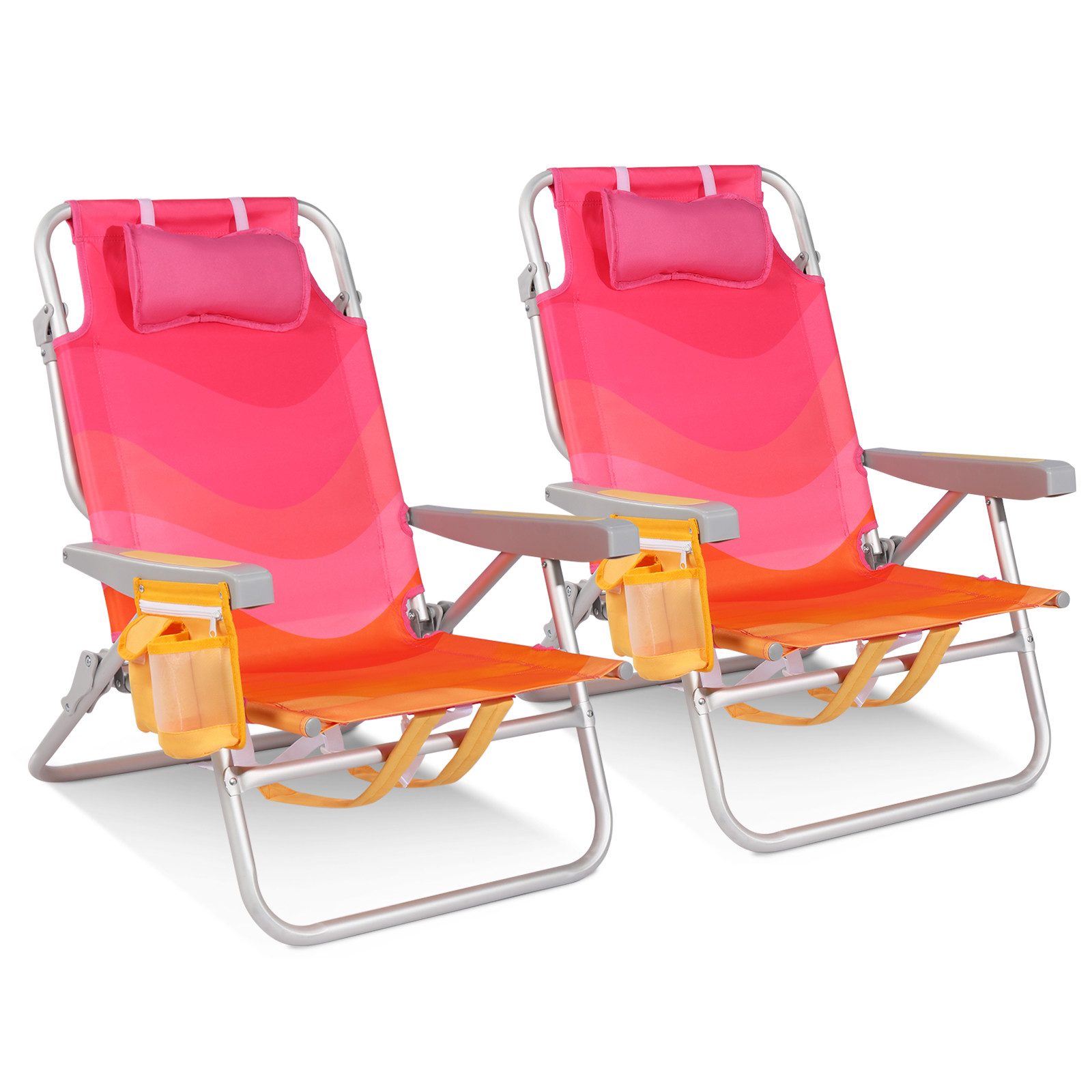 HOMECALL Klappstuhl Strandstuhl Leicht Klappbar Camping, 5-fach verstellbare Rückenlehne (Bis150KG Aluminiumrahmen, groBe Kuhitasche und Aufbewahrungstasche, 2 St), Seitentaschen, Kopfstütze, Schultergurten, Handtuchhalter