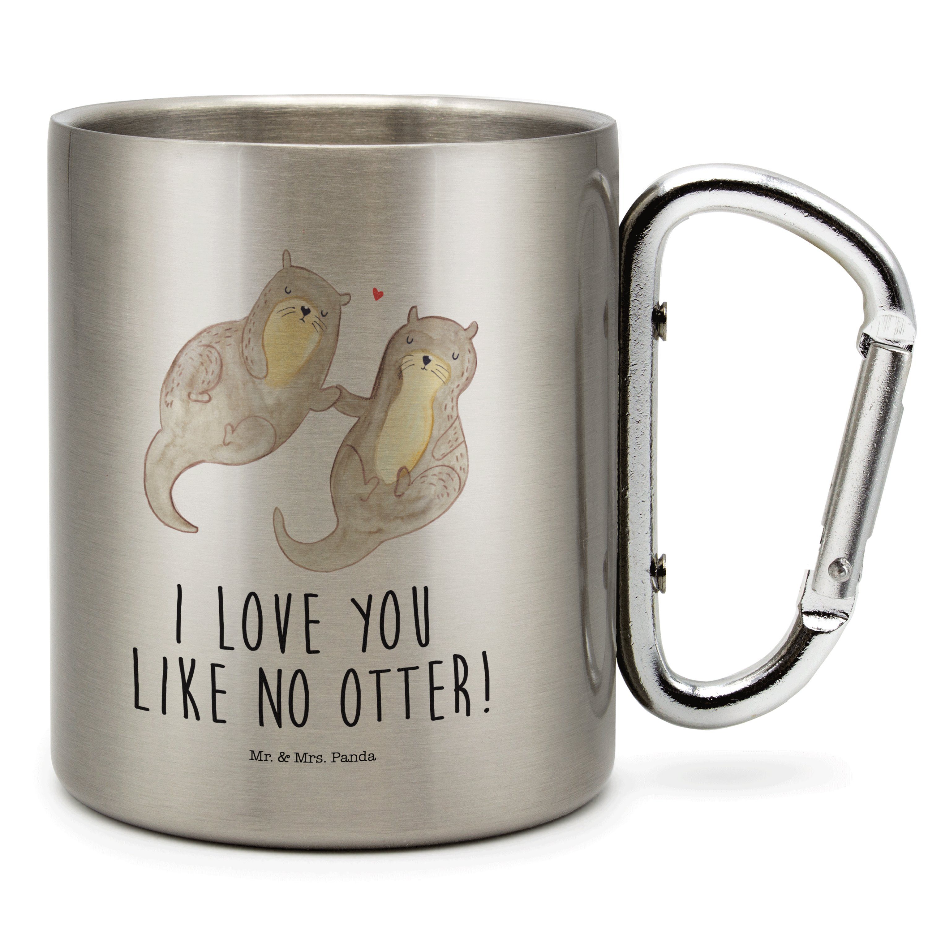 Mr. & Mrs. Fischotter, Edelstahl Tasse - Transparent - Geschenk, händchenhaltend Panda Otter romantisc