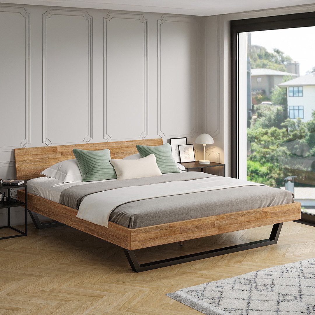 skølm Massivholzbett Alver, natur geölt mit Metallkufen, verfügbar in 120/1 günstig online kaufen