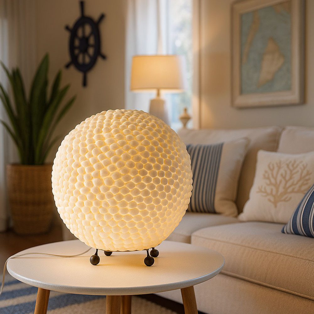 GLOBO LIGHTING Tischleuchte, Leuchtmittel nicht inklusive, Kugeltischleuchte Tischlampe Metall Weiß Muschel Optik 25 cm