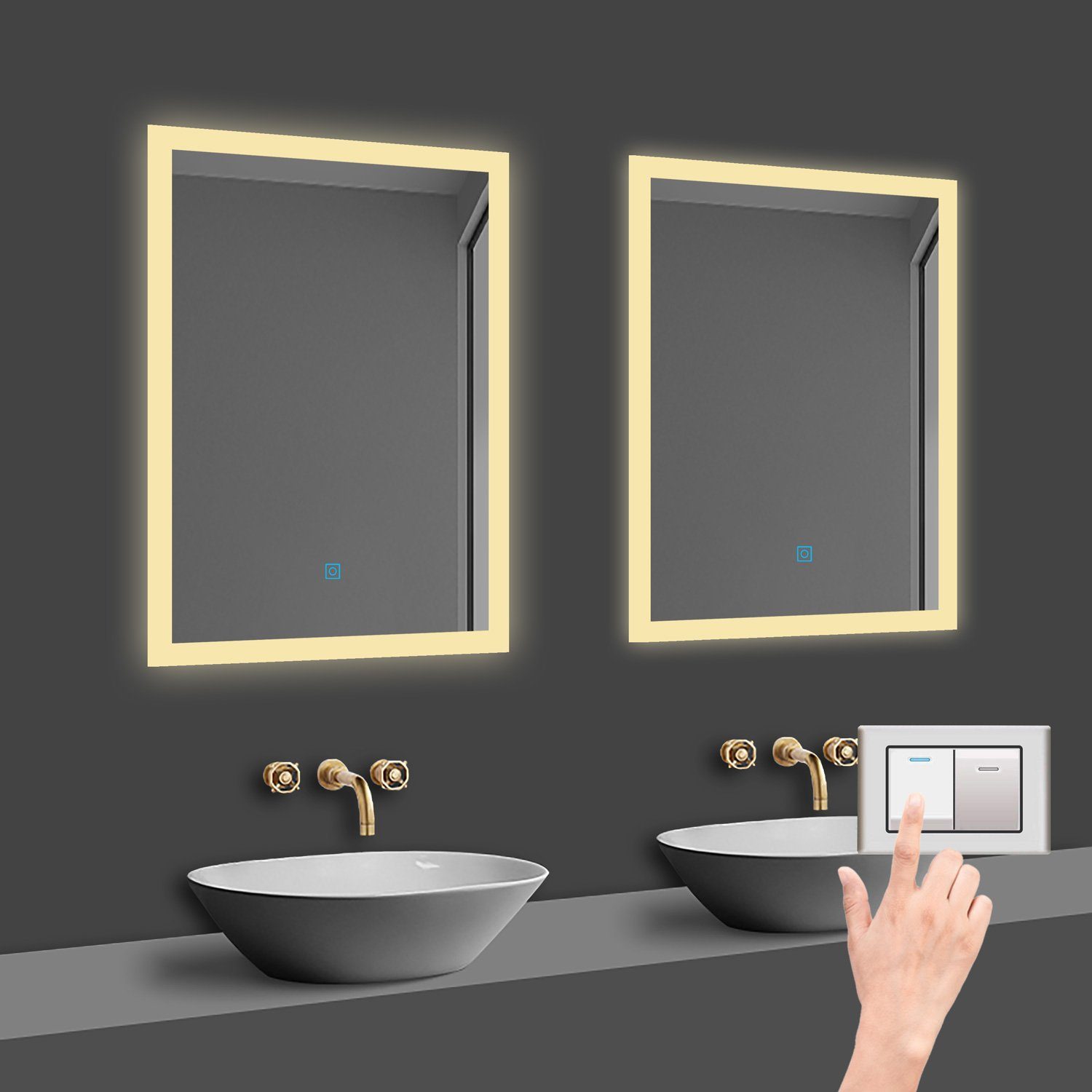 3 Badspiegel 50-120 Lichtfarbe-Warm/Neutral/Kaltweiß LED-Lichtspiegel cm, Touch-Schalter duschspa