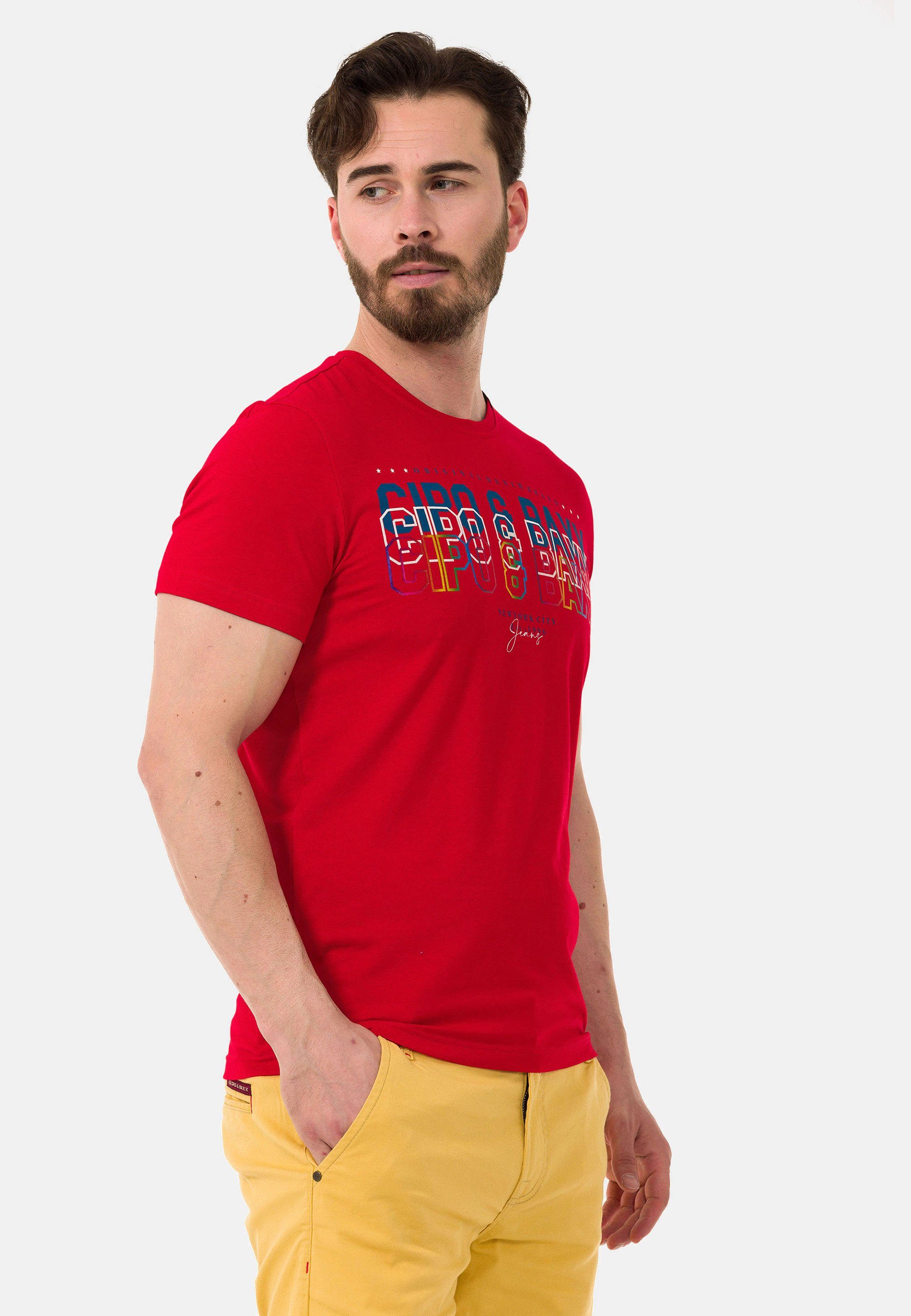 mit rot T-Shirt Markenprint Baxx CT717 trendigem Cipo &