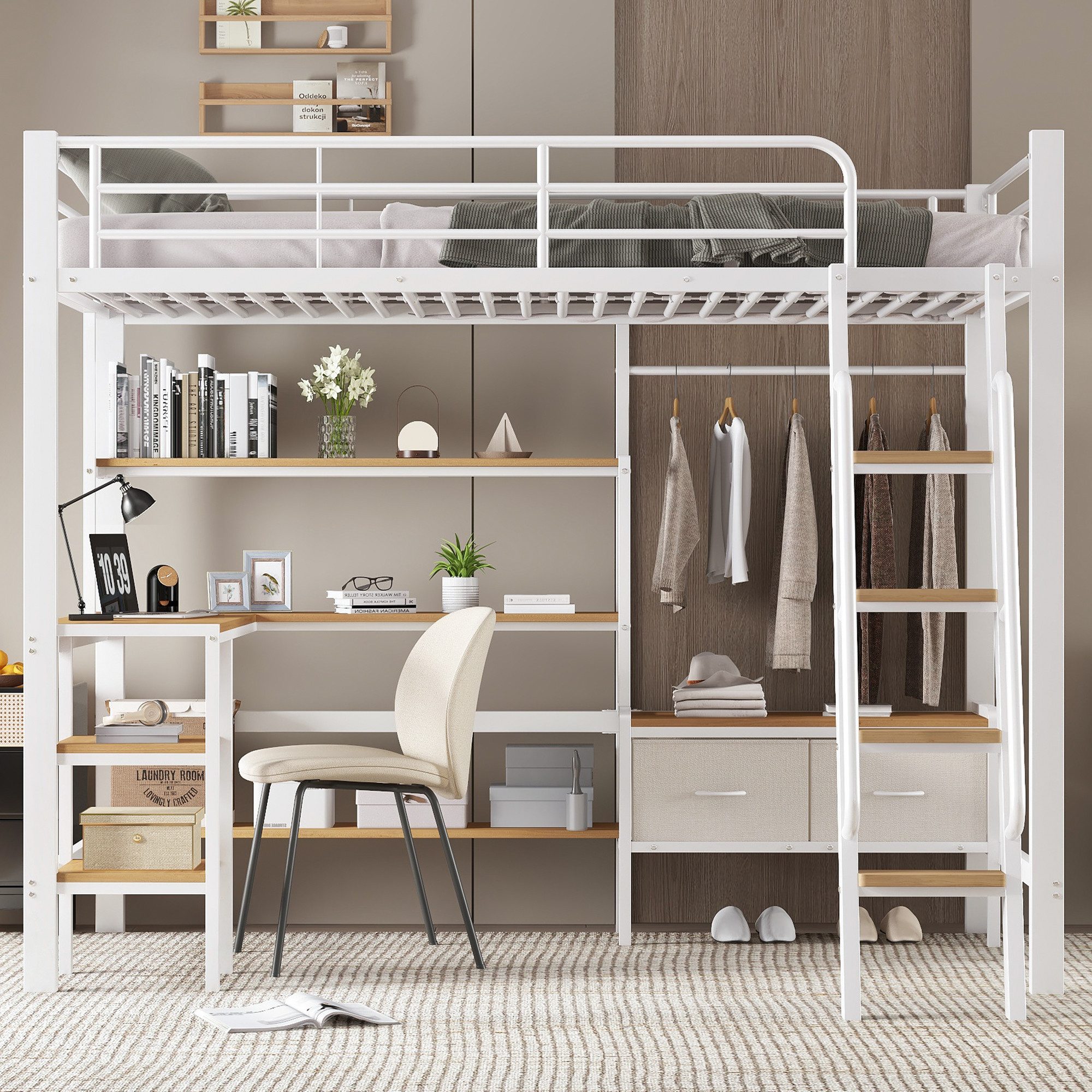 MODFU Kinderbett mit integriertem Schreibtisch (Hochbett mit praktische Auf günstig online kaufen