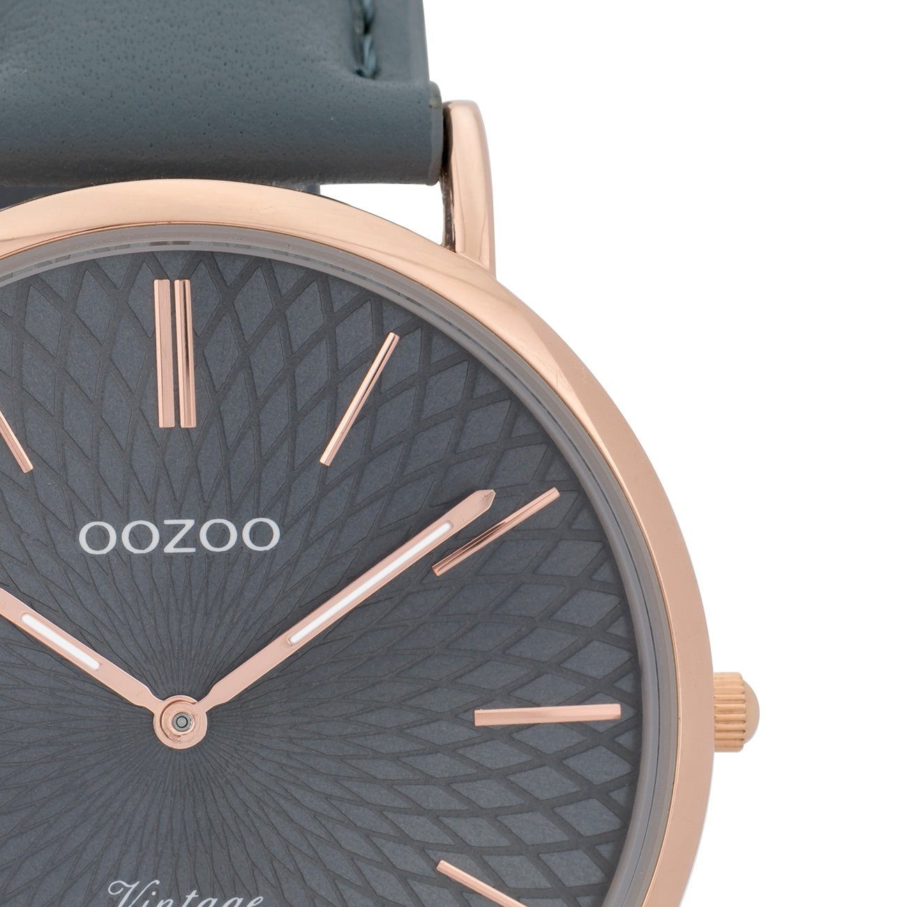OOZOO Quarzuhr Oozoo Damen Armbanduhr blau grau, (Analoguhr), Damenuhr rund, groß (ca. 40mm), Lederarmband blau, grau, Fashion