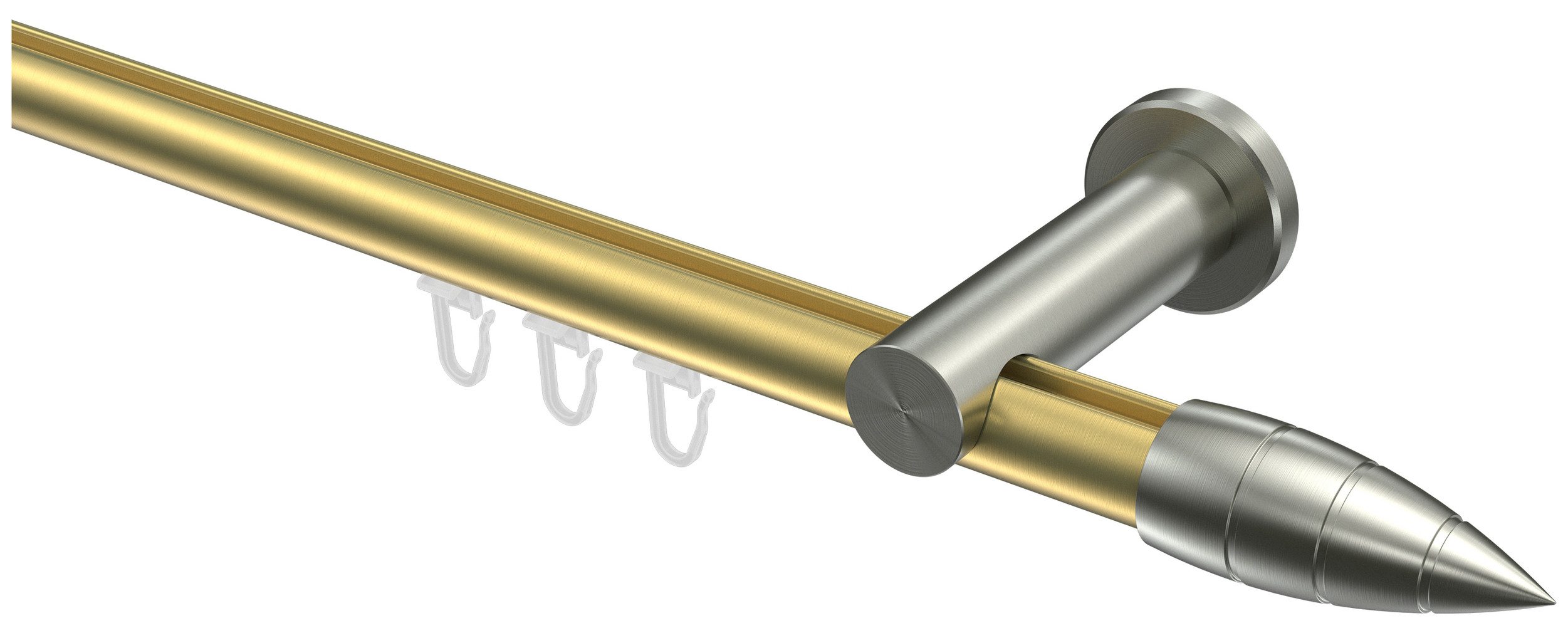 INTERDECO Innenlaufschiene Platon Samanto, Ø 20 mm, 1-läufig, Fixmaß, kürzbar, Wandmontage, Aluminium, Messing-Optik / Edelstahl-Optik / Bicolor