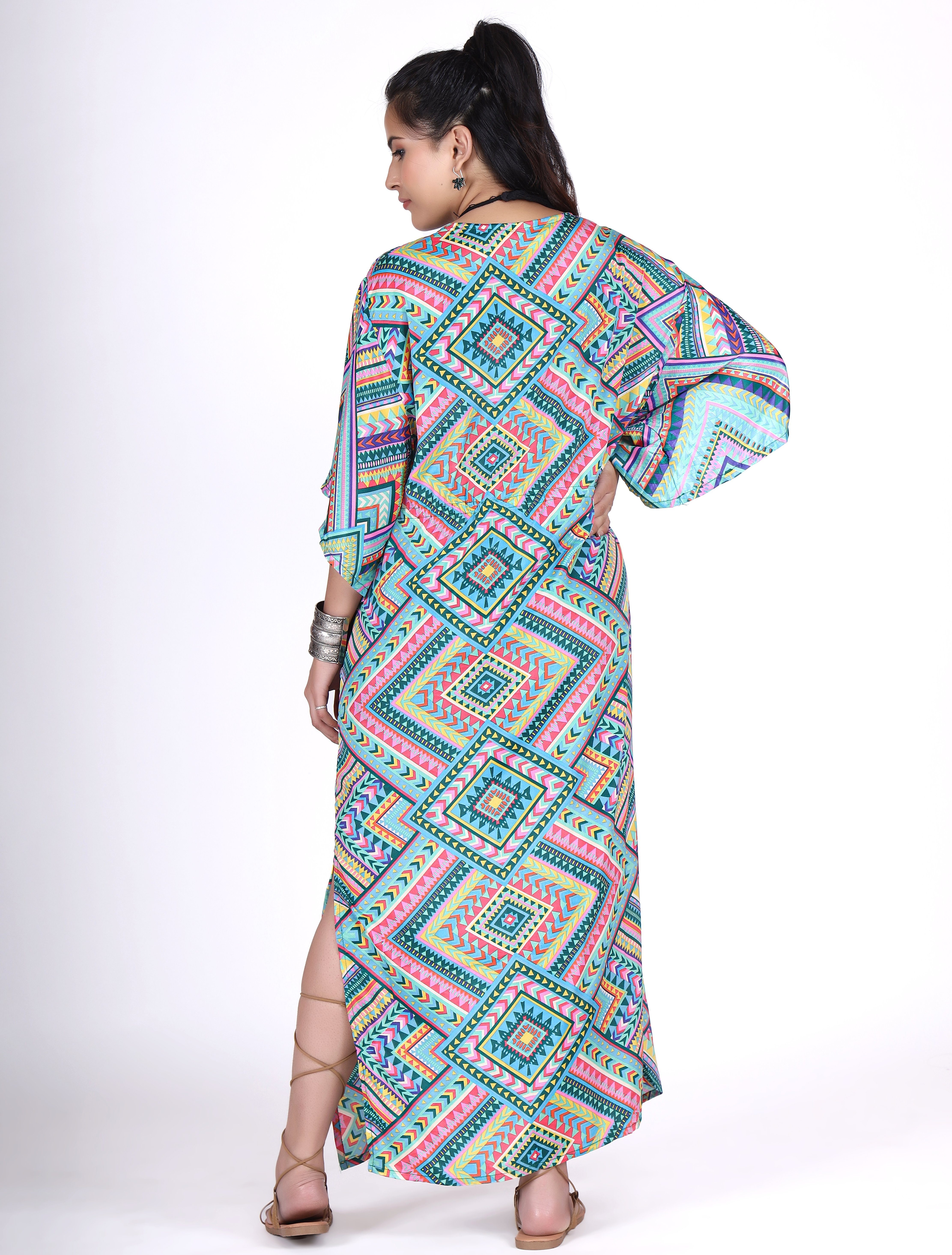 Guru-Shop Kimono Kimonokleid, seidig glänzender Boho Kimono,.., alternative Bekleidung