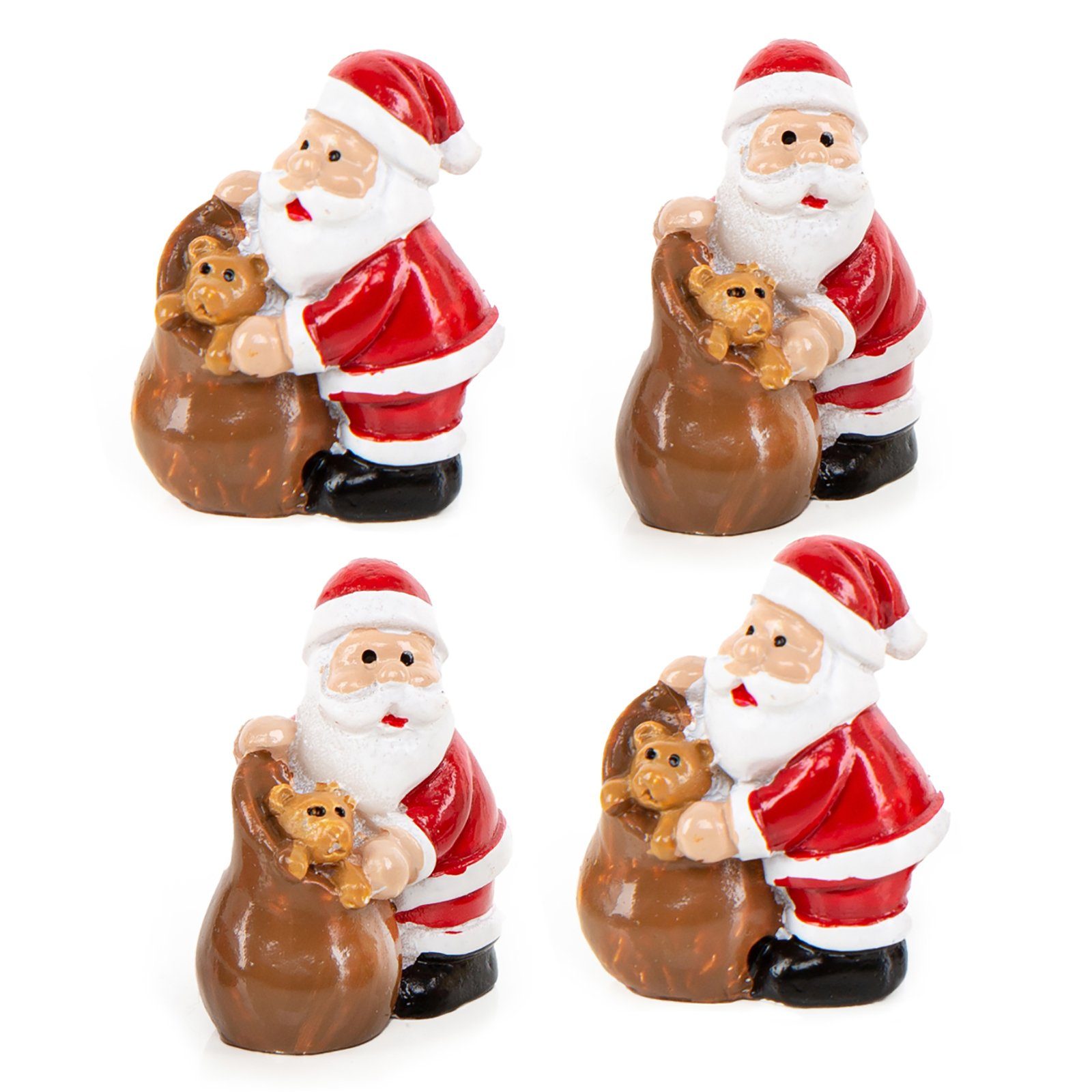 Santa St), 4 mit 3cm Claus Sackerl Weihnachtsfigur Teddy (Set, und Figuren 4 mit Nikolaus Weihnachtsmann Teddybär Logbuch-Verlag