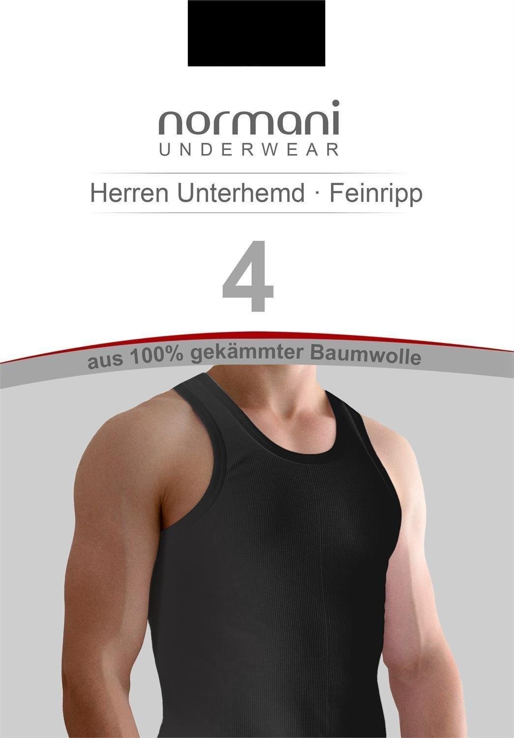 normani Unterhemd 4 Stück Herren-Unterhemd Feinripp Schwarz mit Feinrippung