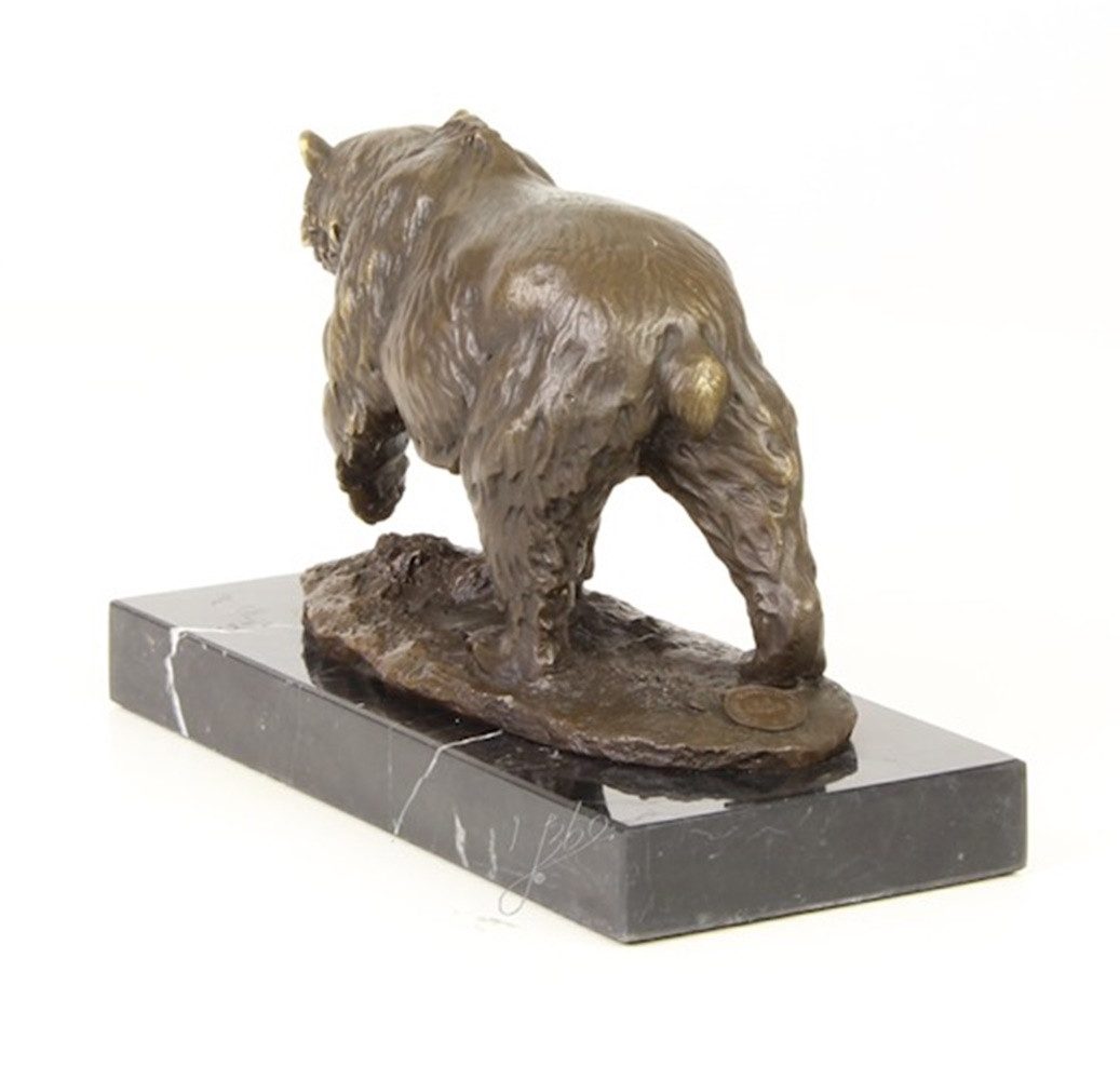 JS GartenDeko Dekofigur Bronzefigur Grizzlybär laufend auf Fischjagd auf Sockel H 12,6 cm