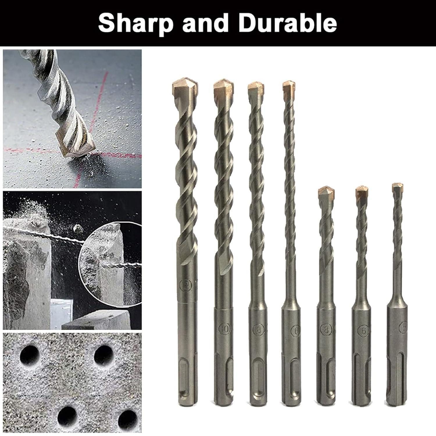 LuxusKollektion Hammerbohrer Hammerbohrer-Set SDS-Plus 7-tlg Hartmetallspitze Mauerwerk Koffer