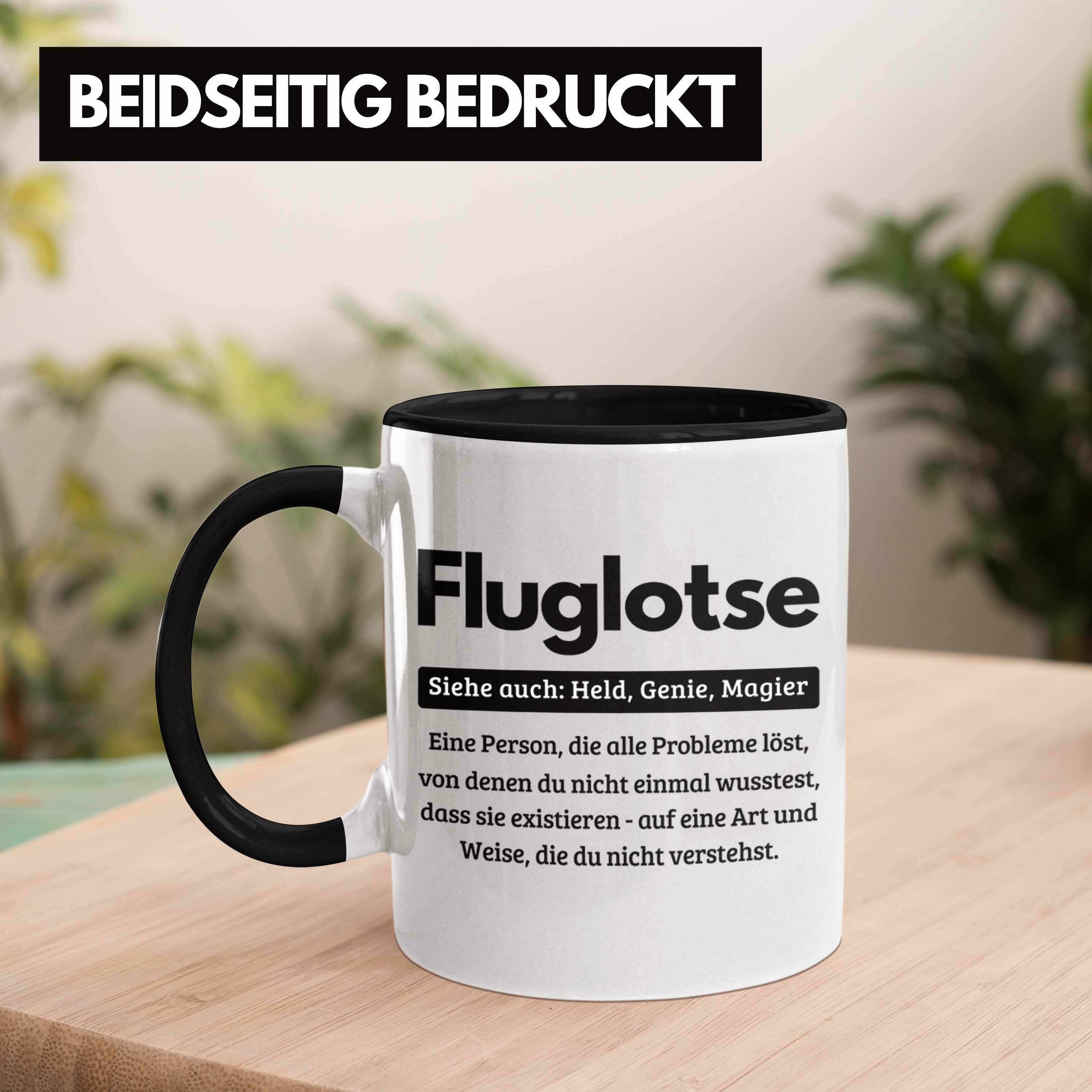 Trendation Tasse Fluglotse Tasse Schwarz Spruch Kaffee-Bec Fluglotsen Geschenk Geschenkidee für