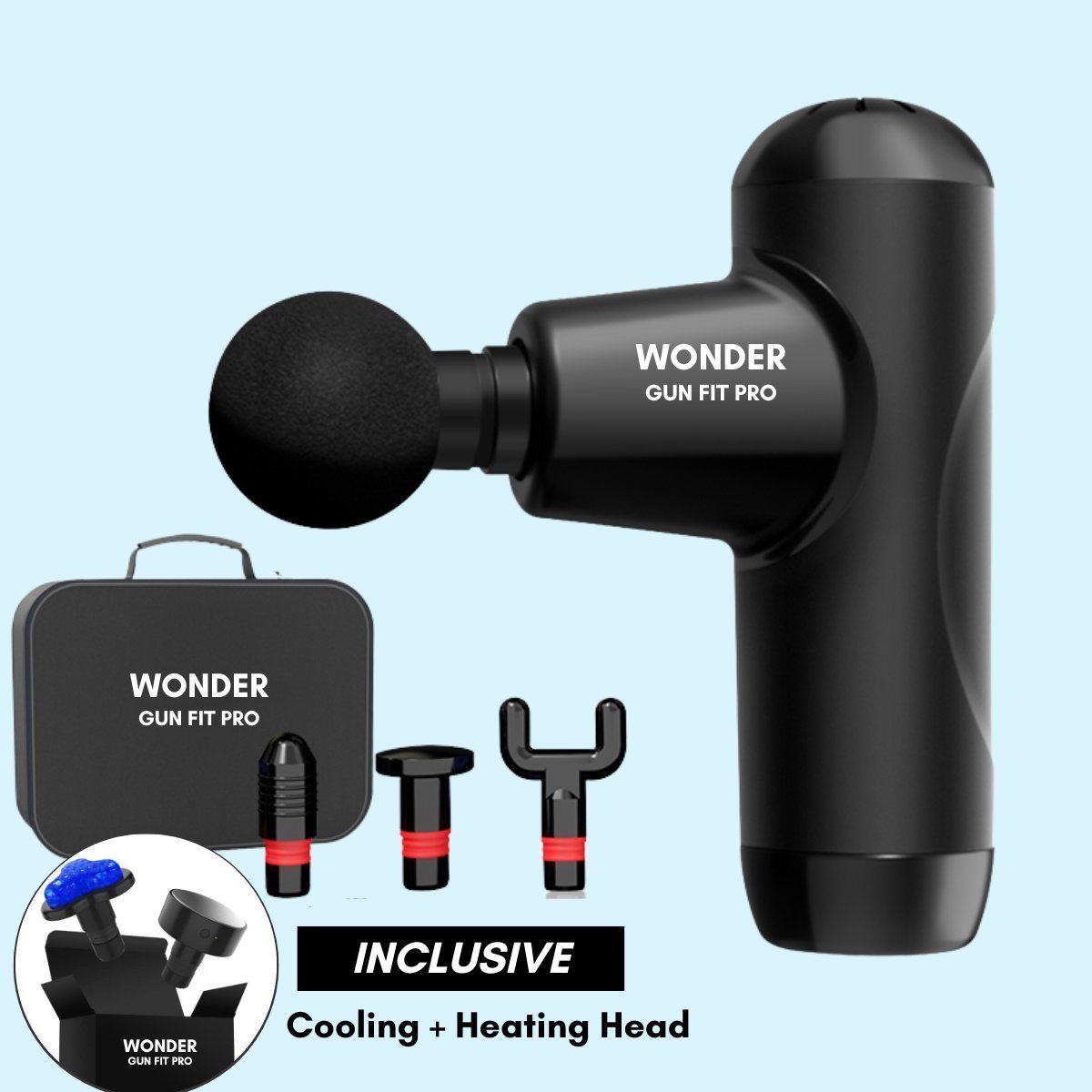 Massagepistole WONDER GUN 6-tlg, 6 Massageköpfen mit Kühl und Wärmeaufsatz
