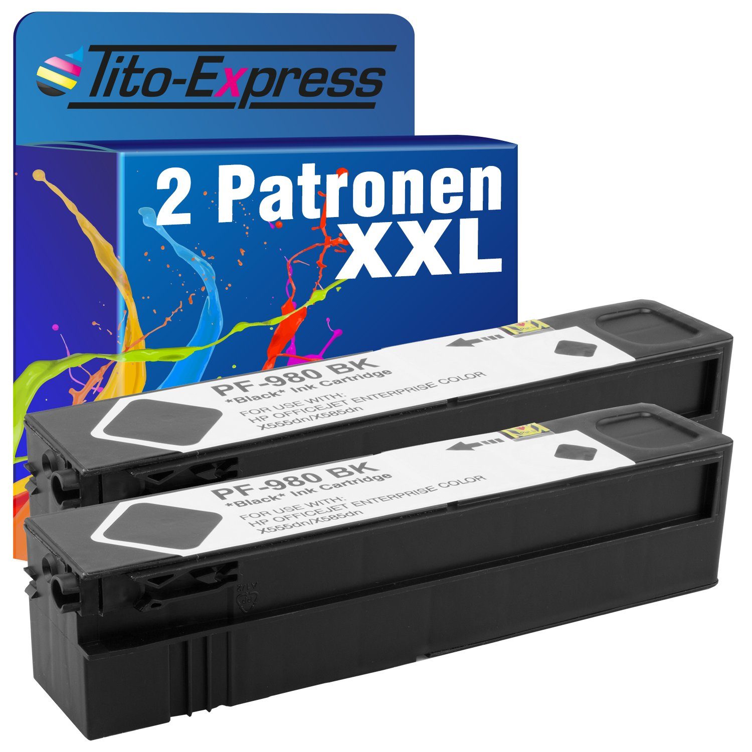 980XL Tito-Express Set Tintenpatrone 2er XL X580 X550 X585dn Enterprise HP Flow Black für X585f X585z) (Doppelpack, OfficeJet 980 X555dn HP ersetzt