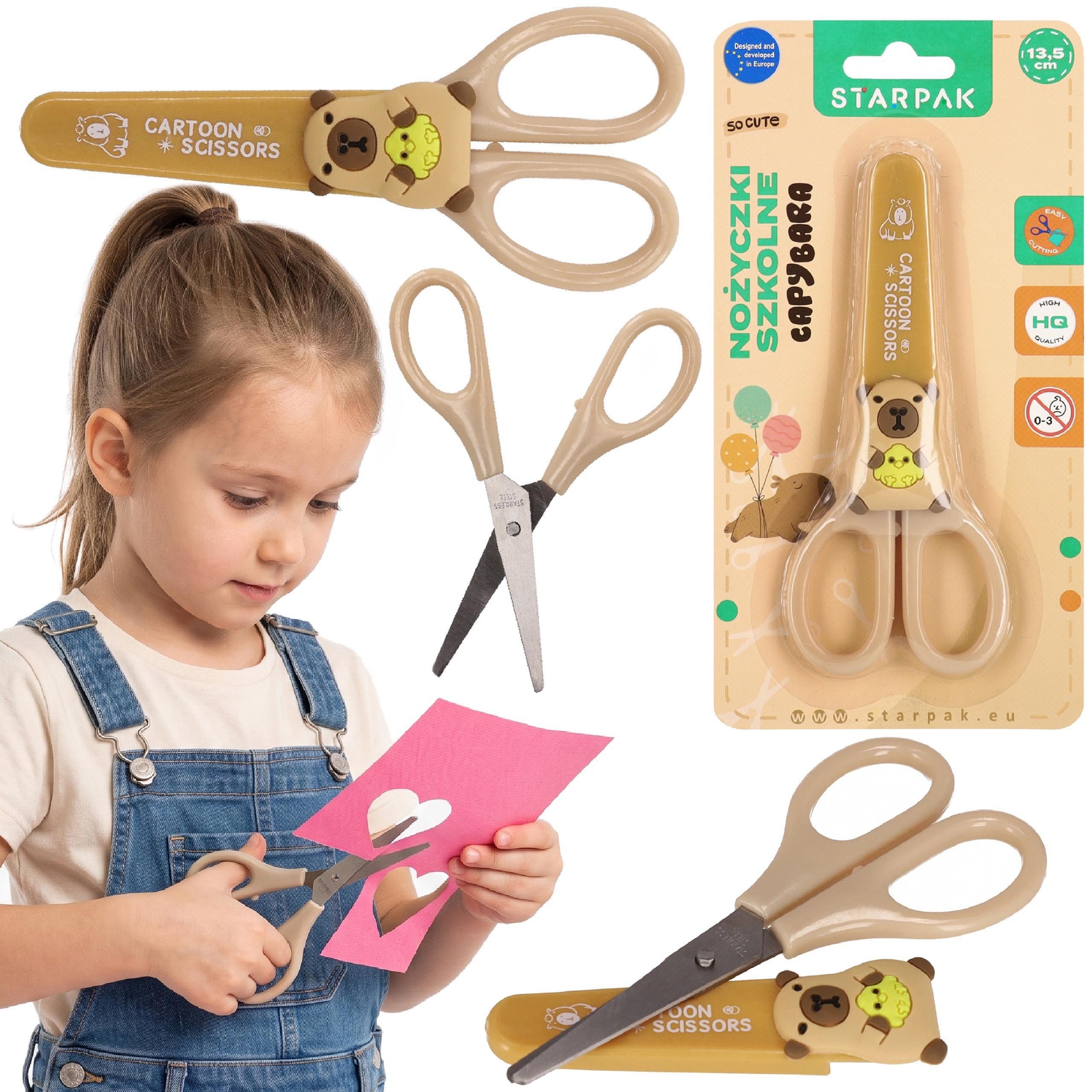 Sarcia.eu Papierscheren Wasserschwein Sichere Schulscheren für Kinder, mit Schutzkappe, 13,5cm
