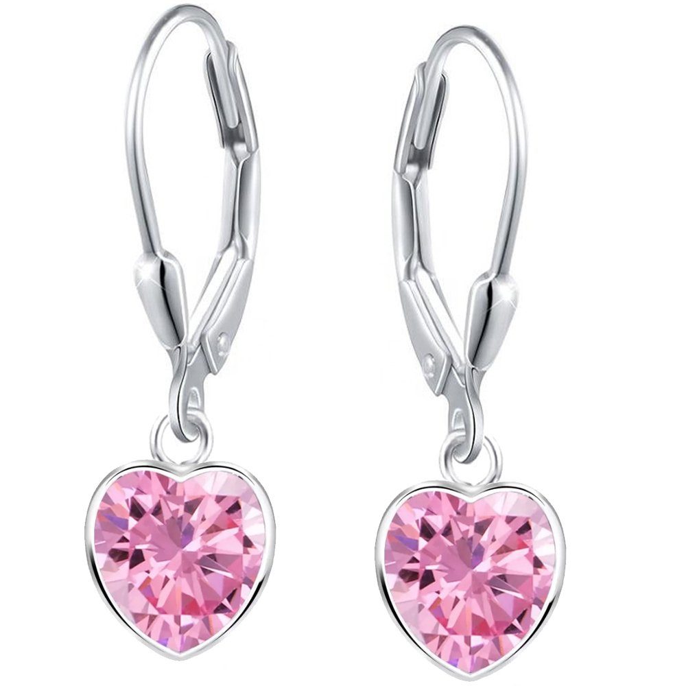Limana Schmuckset Kinder Mädchen 925 Silber Kette mit Ohrringe Herz rosa, Geschenk Mädchen Ohrhänger Kinderschmuck Halskette Echtschmuck – Bild 5 von 5