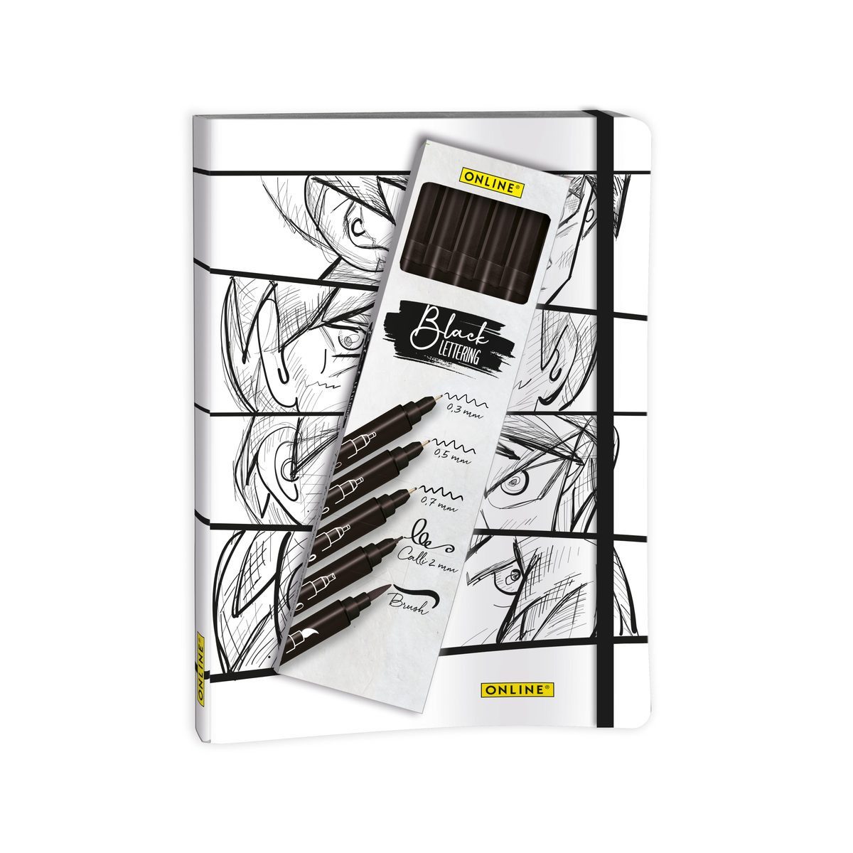 Online Pen Skizzenbuch ONLINE Set Bullett Journal Manga und Black Lettering Set schwarz