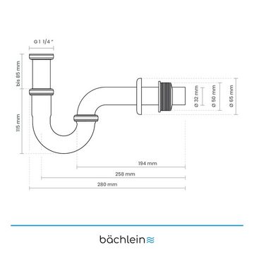 Bächlein Siphon Universaler Röhrensiphon, (flexibler Waschbeckenablauf), Einfache Montage - Hochwertiger Chrom-Ablauf