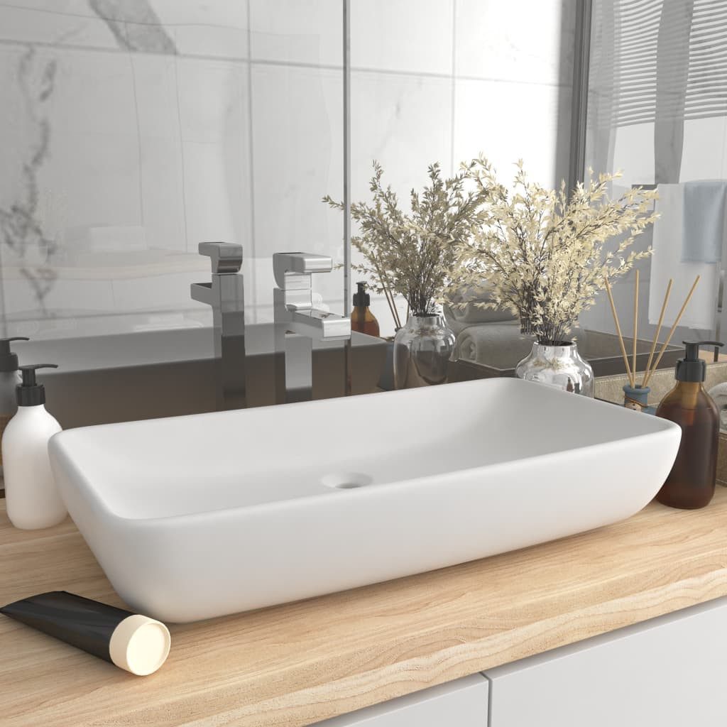 Thumbnail - vidaXL Waschbecken Waschbecken Badezimmer Aufsatzwaschbecken Rechteckig Matt Weiß 71x38 c