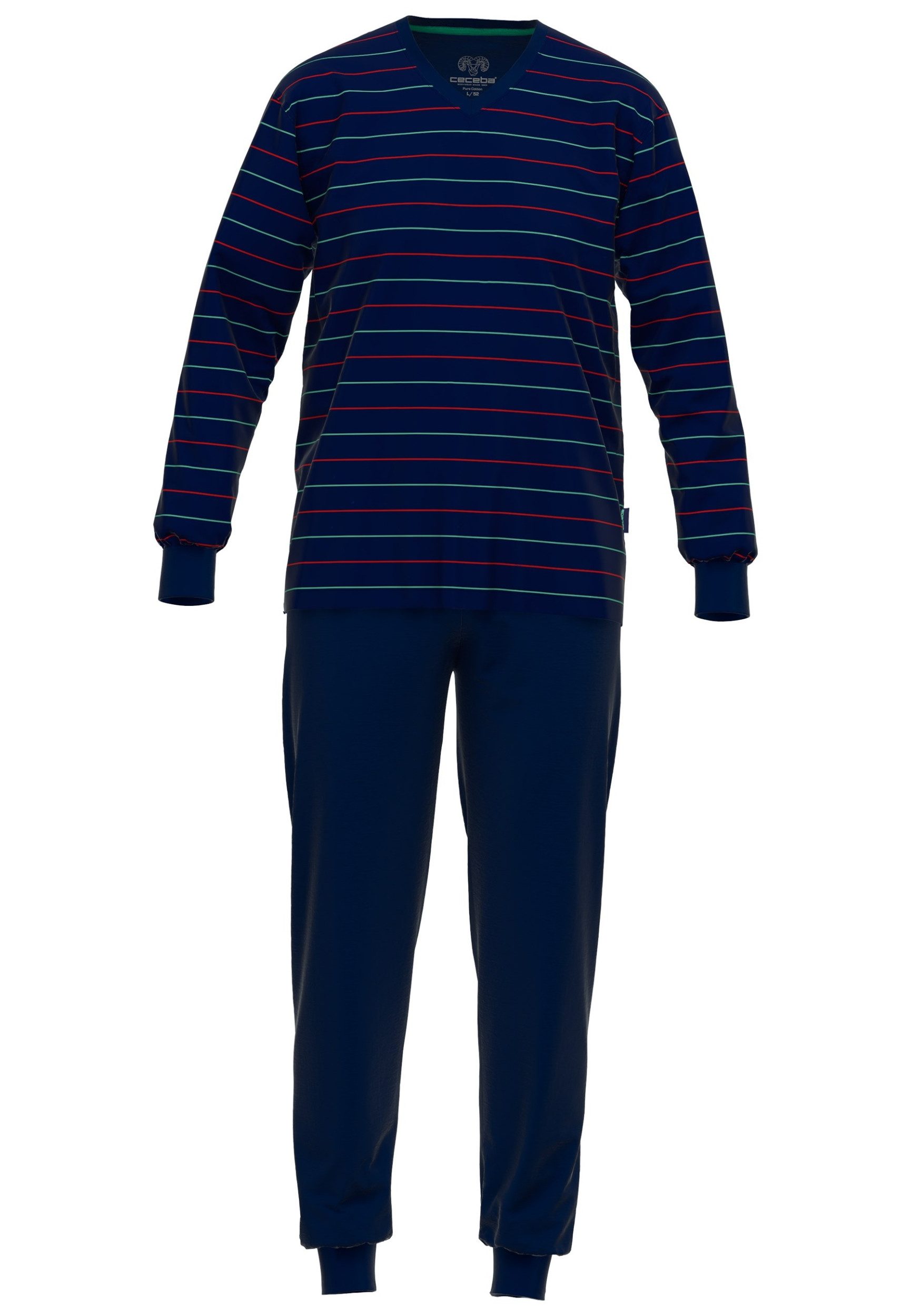 CECEBA Schlafanzug Pyjama, V-A., Bündchen blau-dunkel-Ringel